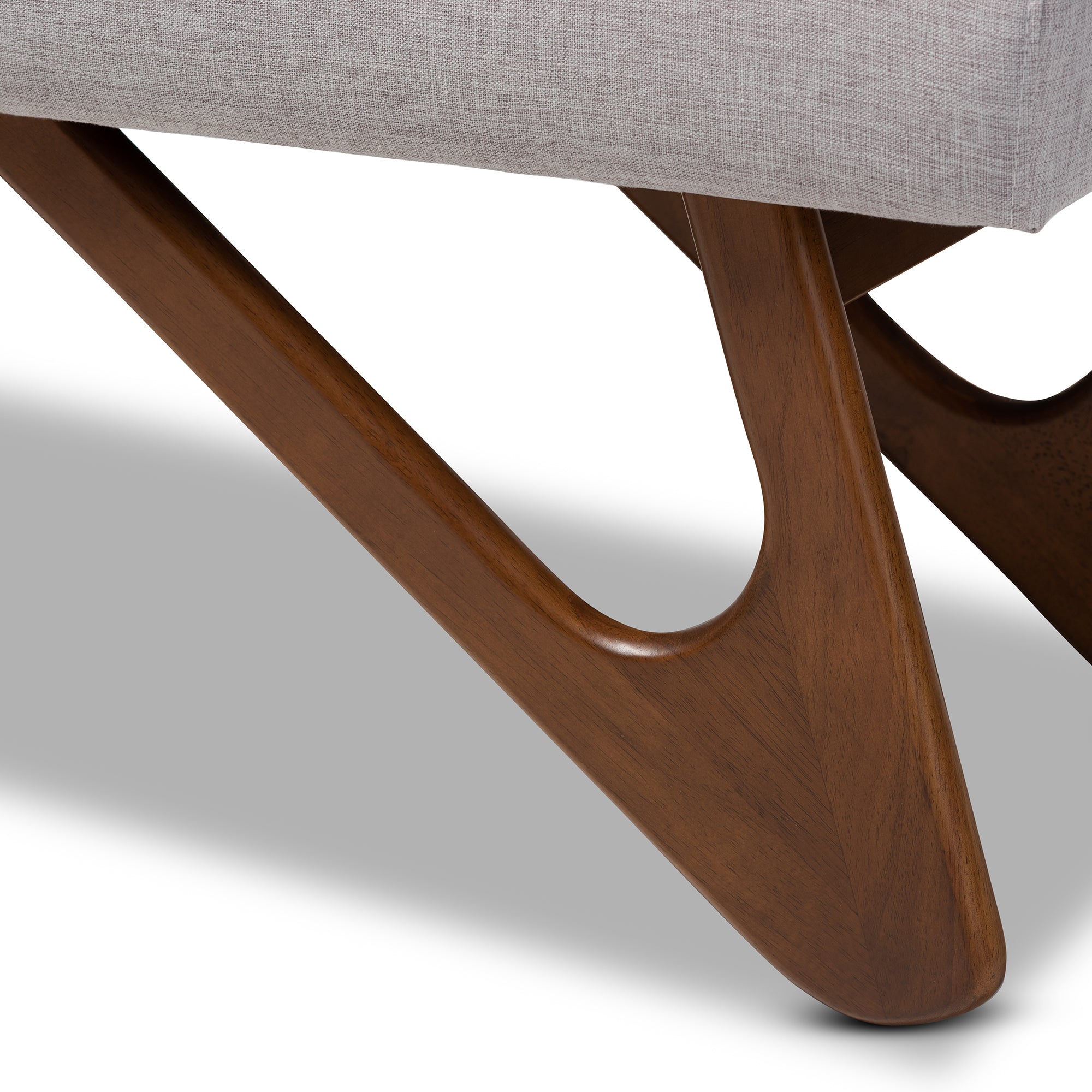 Rika Mid-Century Modern Fabric Upholstered Finished Boomerang Bench