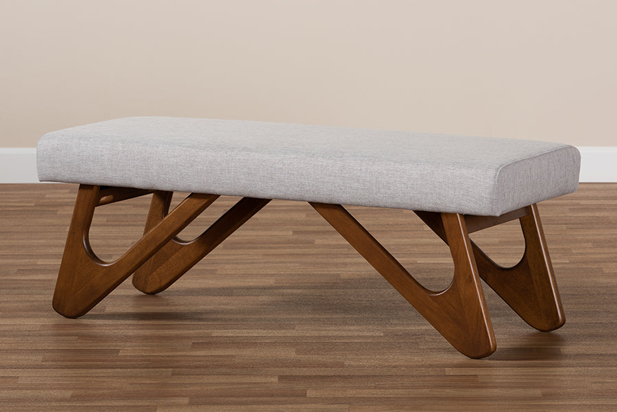 Rika Mid-Century Modern Fabric Upholstered Finished Boomerang Bench