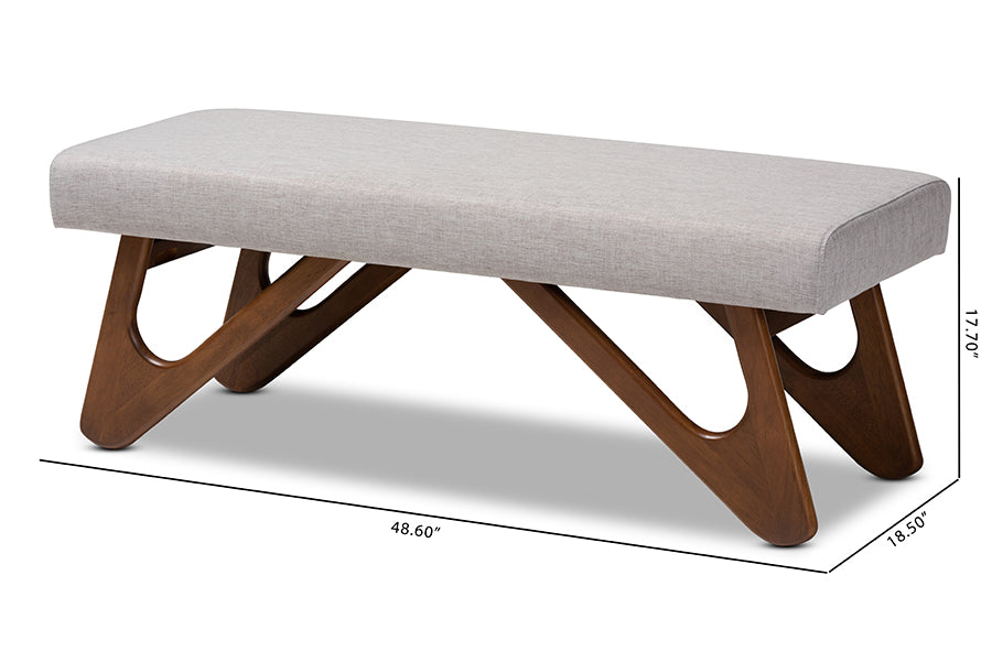 Rika Mid-Century Modern Fabric Upholstered Finished Boomerang Bench