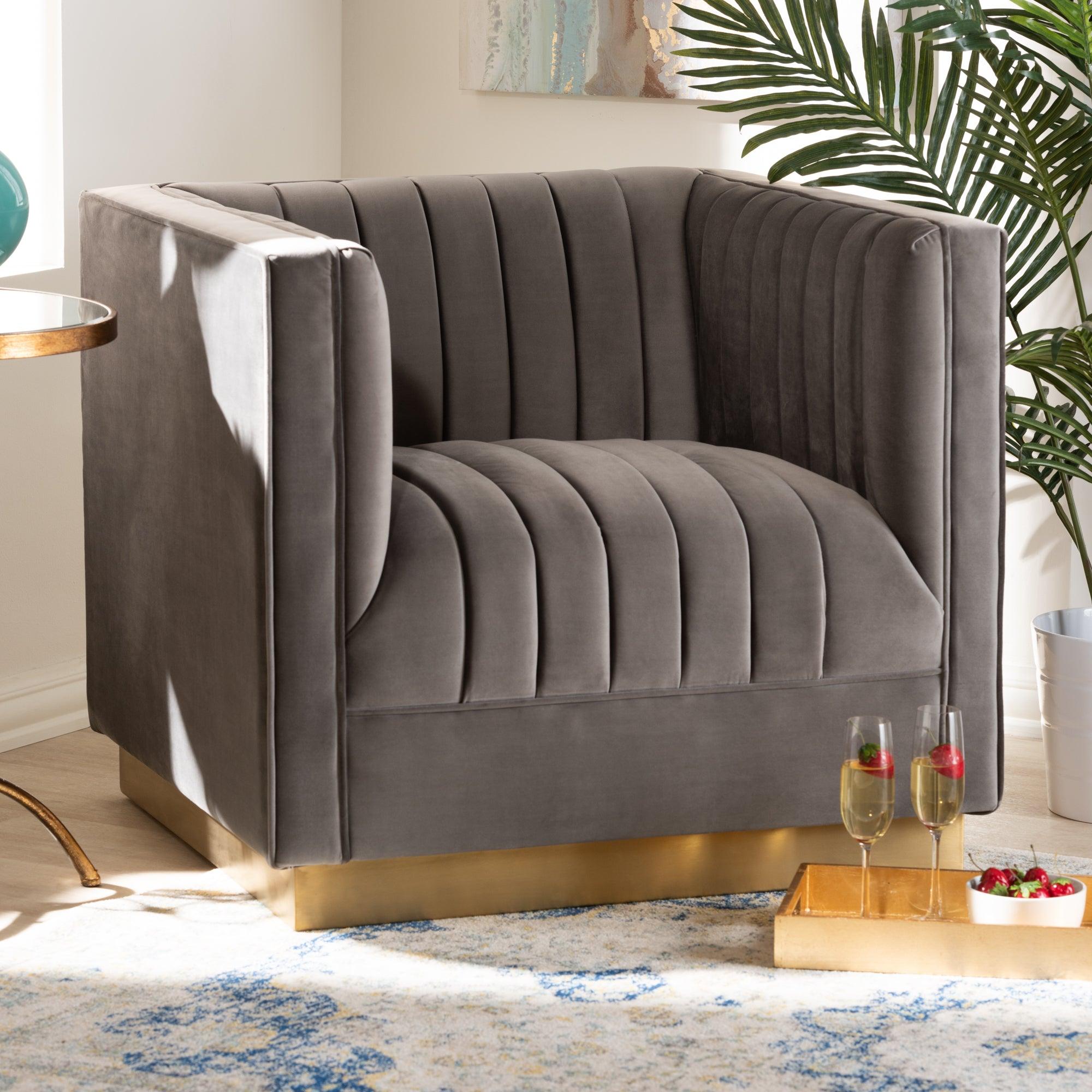 Aveline Glam and Luxe Velvet Fabric Upholstered Brushed Finished Armchair