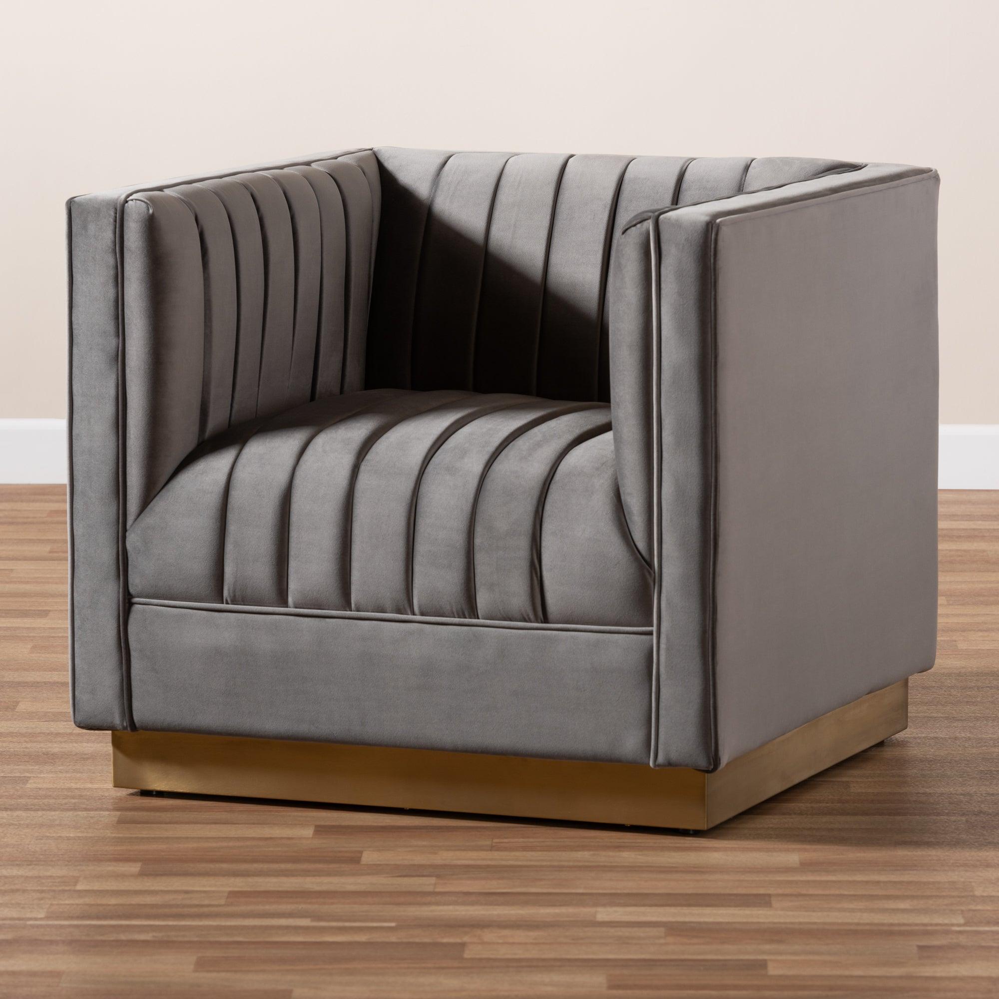 Aveline Glam and Luxe Velvet Fabric Upholstered Brushed Finished Armchair