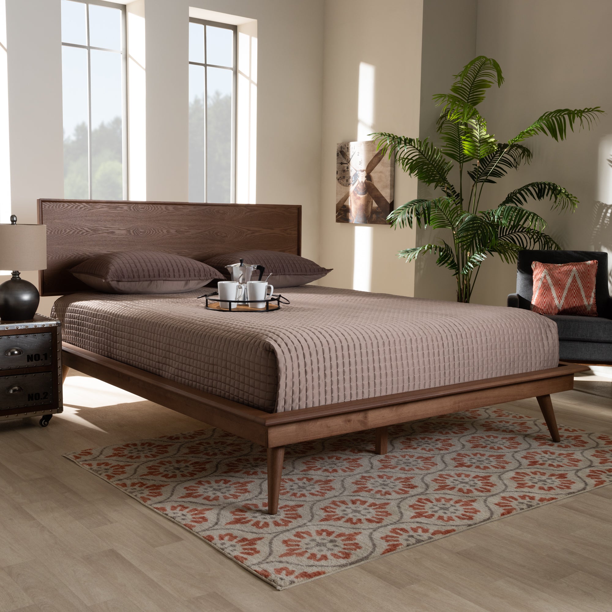 Karine Mid-Century Modern Finished Wood Platform Bed