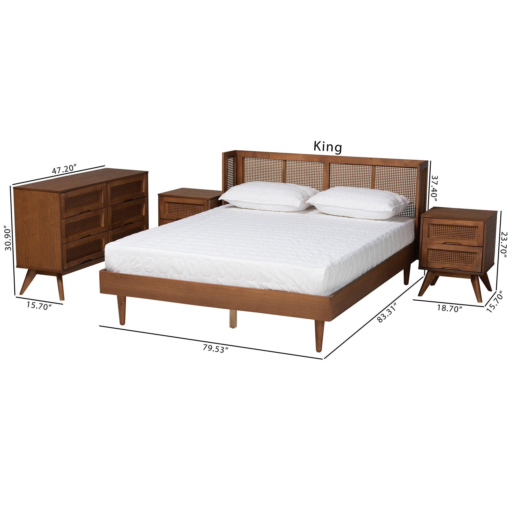 Rina Mid-Century Modern Ash Finished Wood 4-Piece Bedroom Set