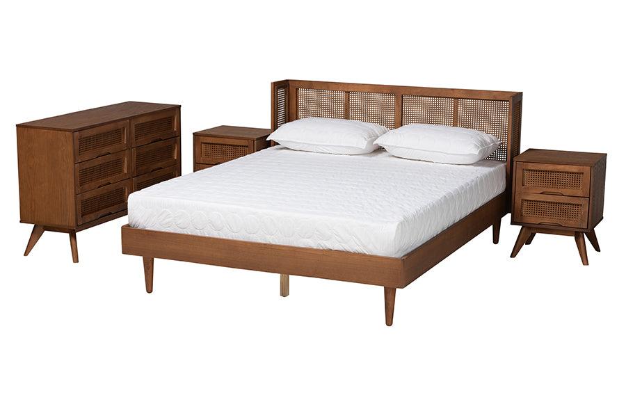Rina Mid-Century Modern Ash Finished Wood 4-Piece Bedroom Set