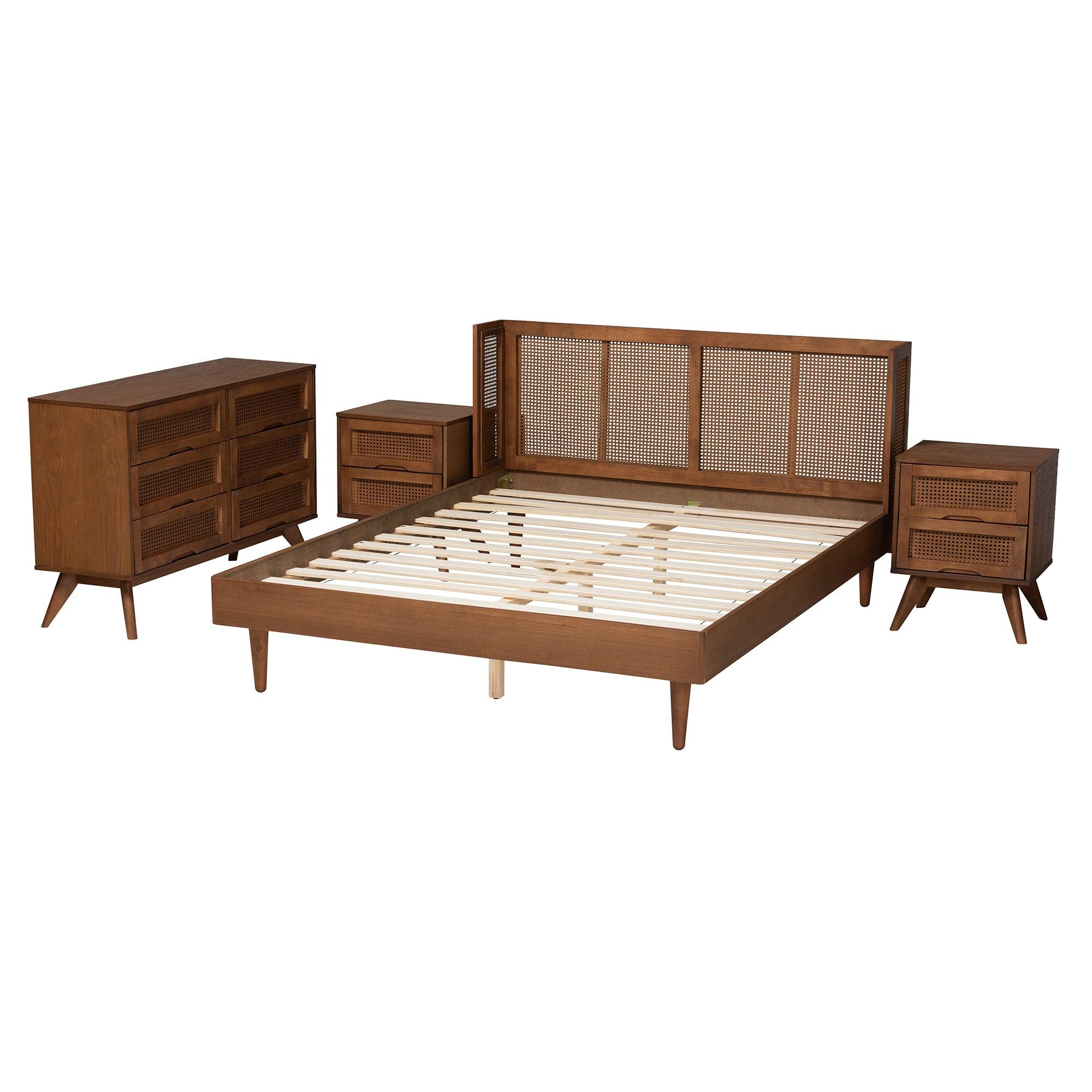 Rina Mid-Century Modern Ash Finished Wood 4-Piece Bedroom Set