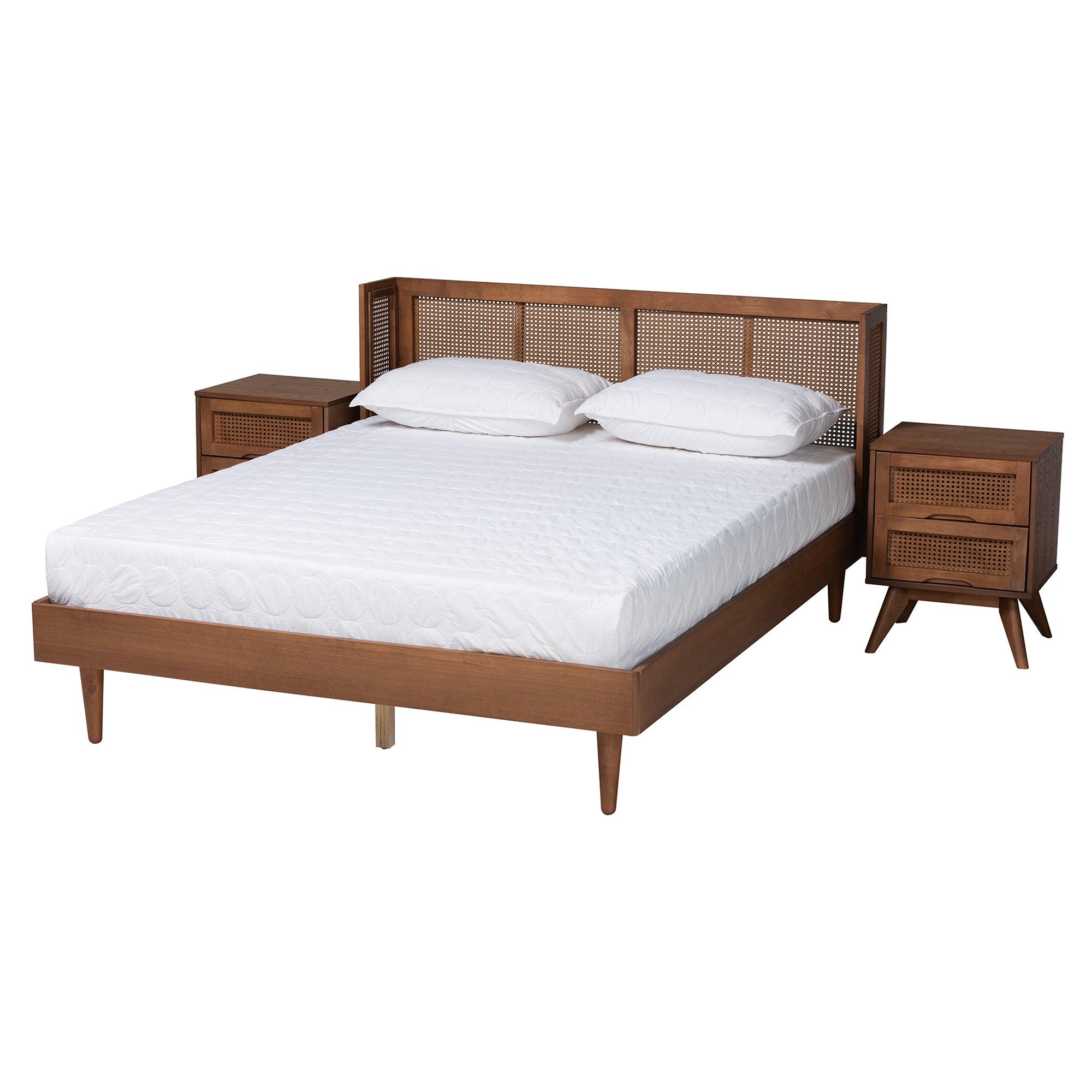 Rina Mid-Century Modern Ash Finished Wood 3-Piece Bedroom Set