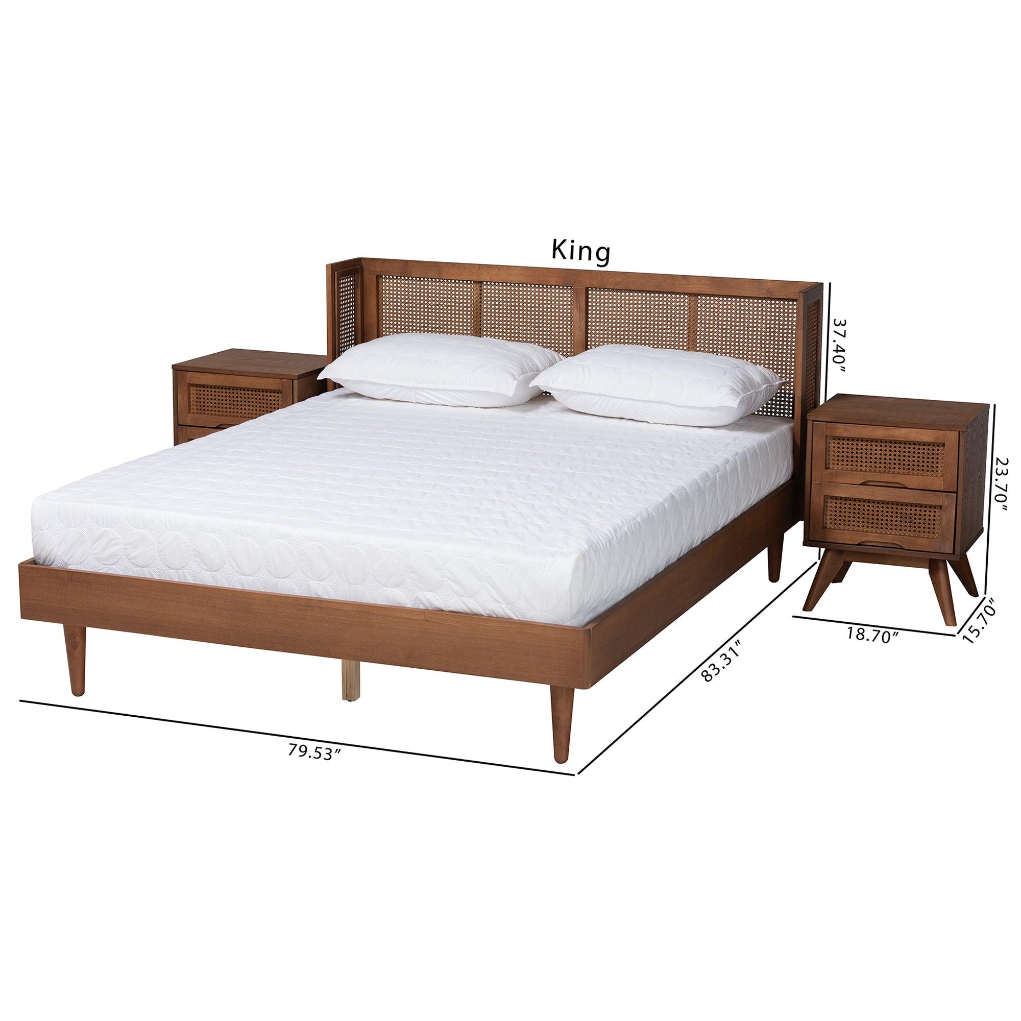 Rina Mid-Century Modern Ash Finished Wood 3-Piece Bedroom Set