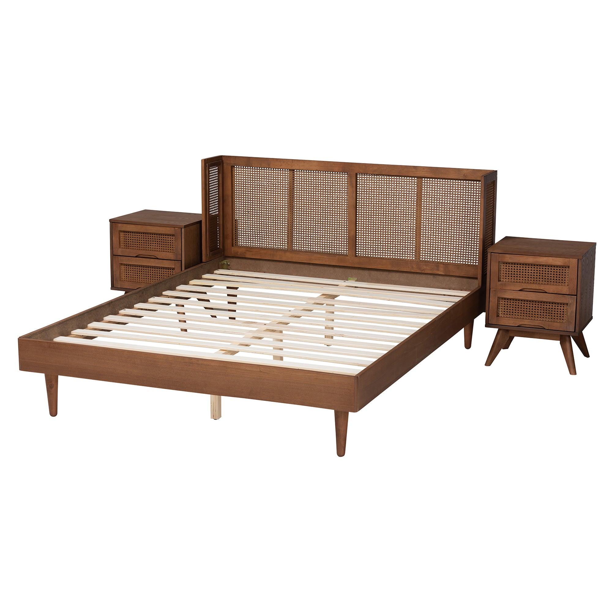 Rina Mid-Century Modern Ash Finished Wood 3-Piece Bedroom Set