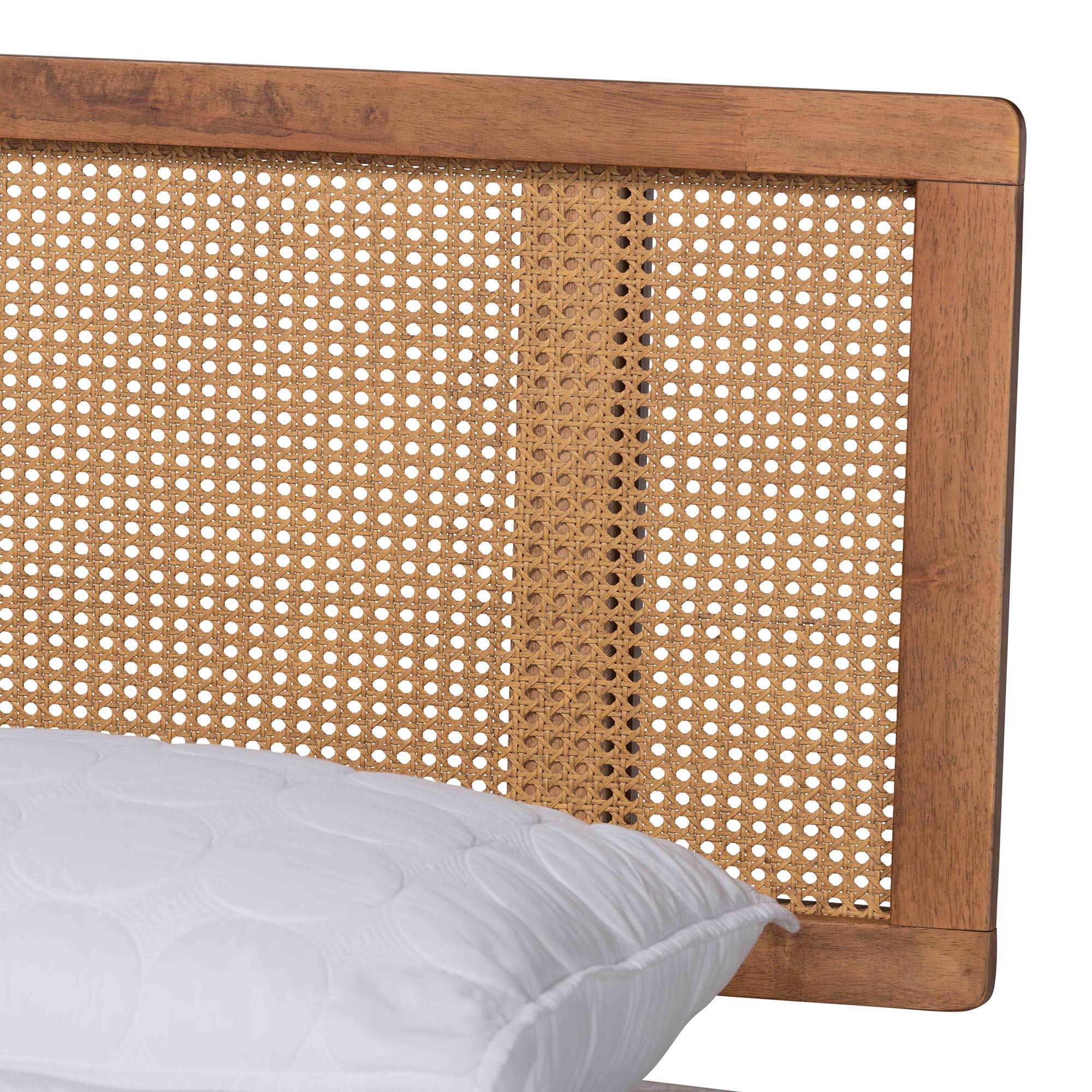 Nura Mid-Century Modern Finished Wood and Rattan 4-Piece Bedroom Set