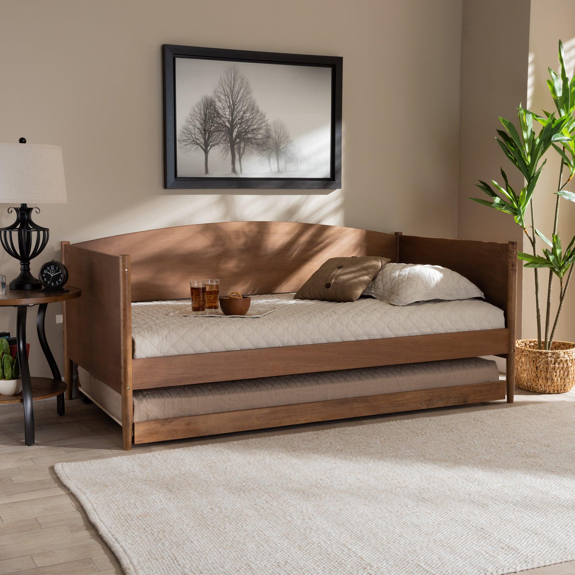 Veles Mid-Century Modern Ash Wanut Finished Wood Daybed