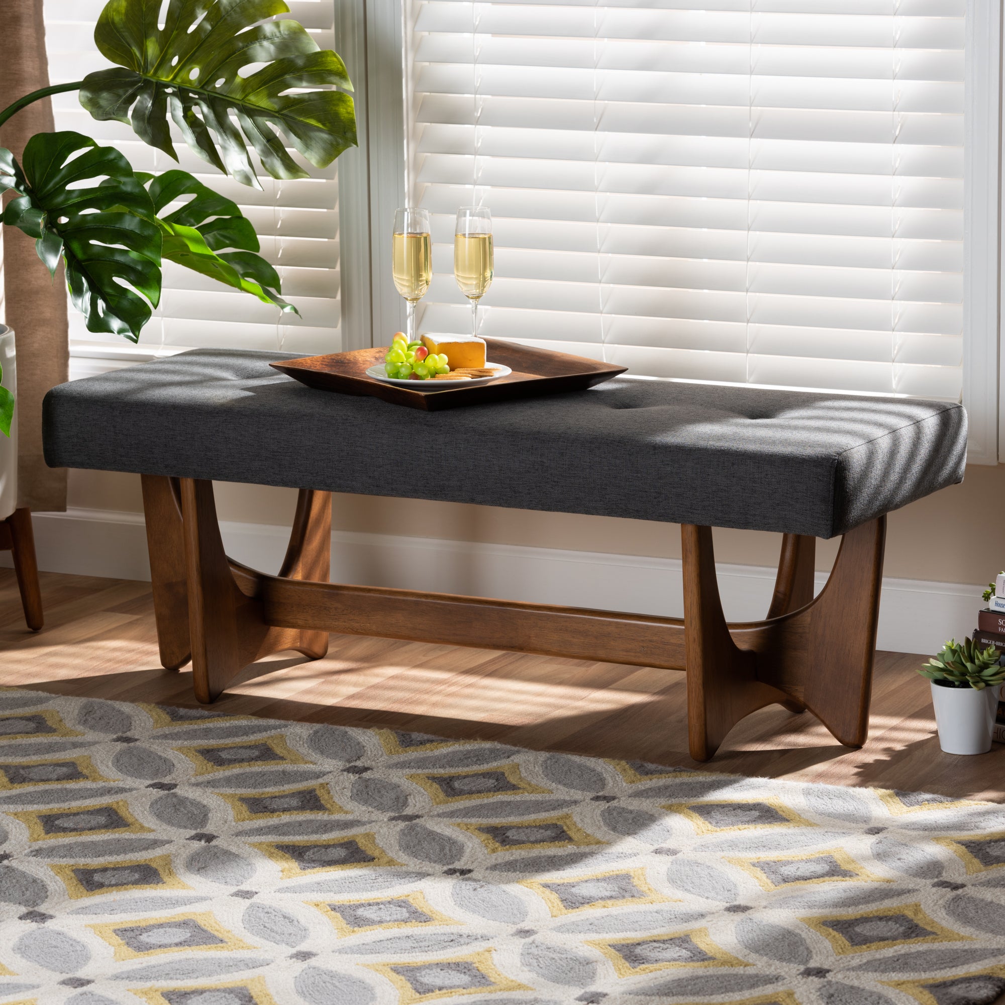 Theo Mid-Century Modern Fabric Upholstered Finished Bench