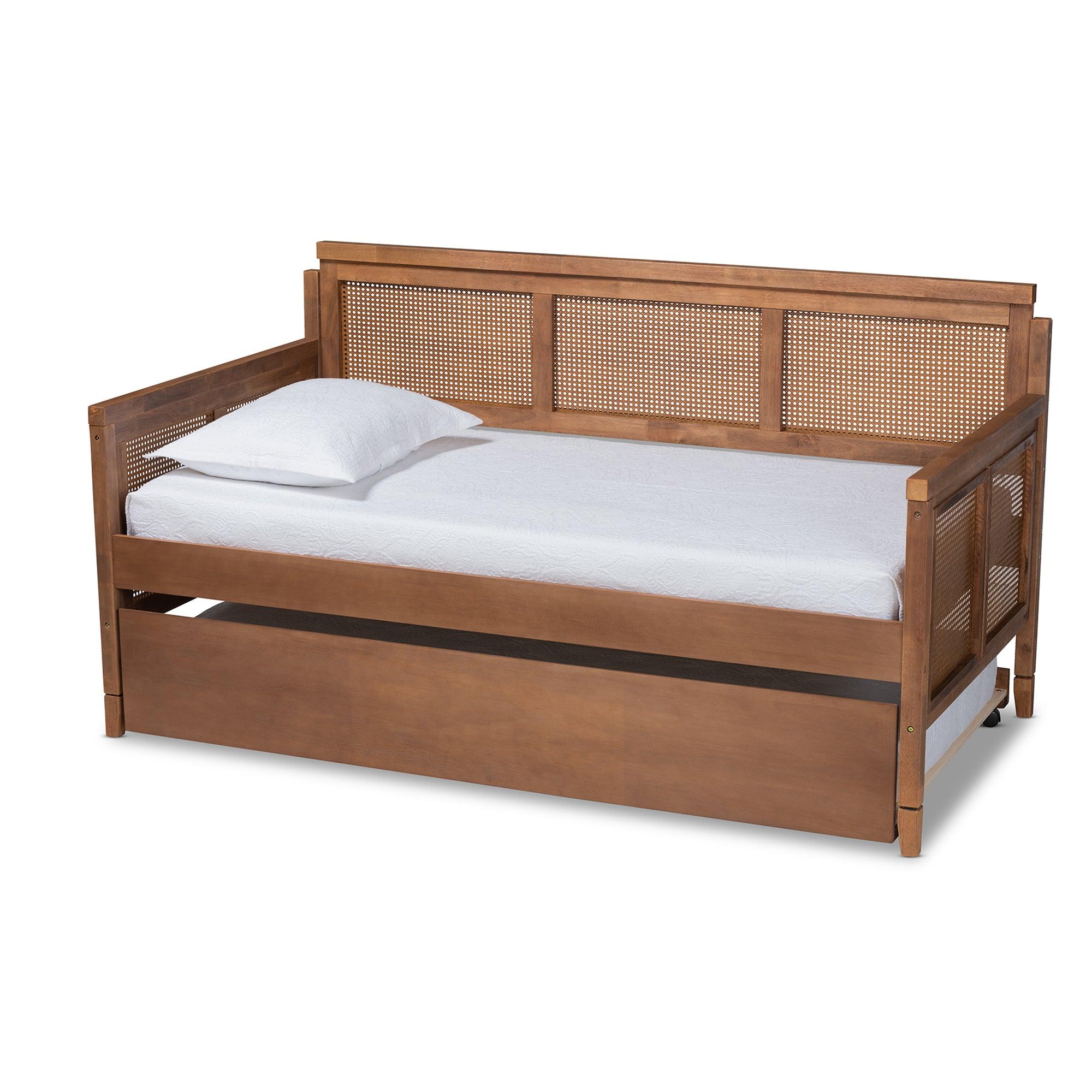 Toveli Vintage French Inspired Ash Wanut Finished Wood and Synthetic Rattan Daybed