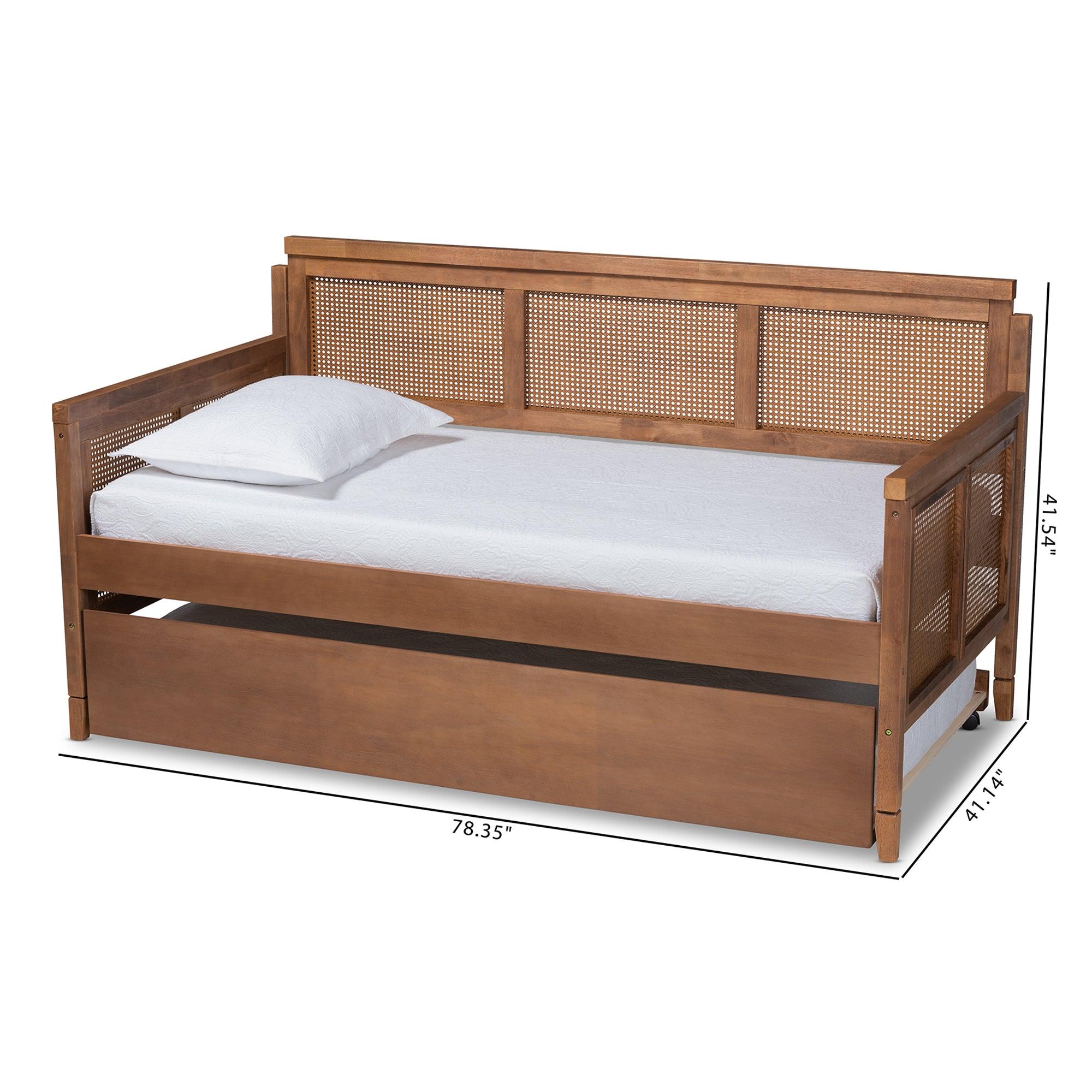 Toveli Vintage French Inspired Ash Wanut Finished Wood and Synthetic Rattan Daybed