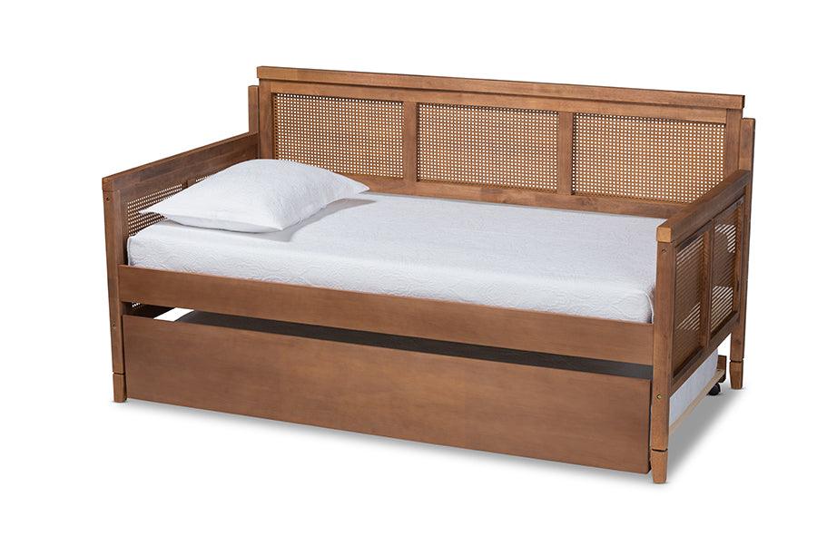 Toveli Vintage French Inspired Ash Wanut Finished Wood and Synthetic Rattan Daybed