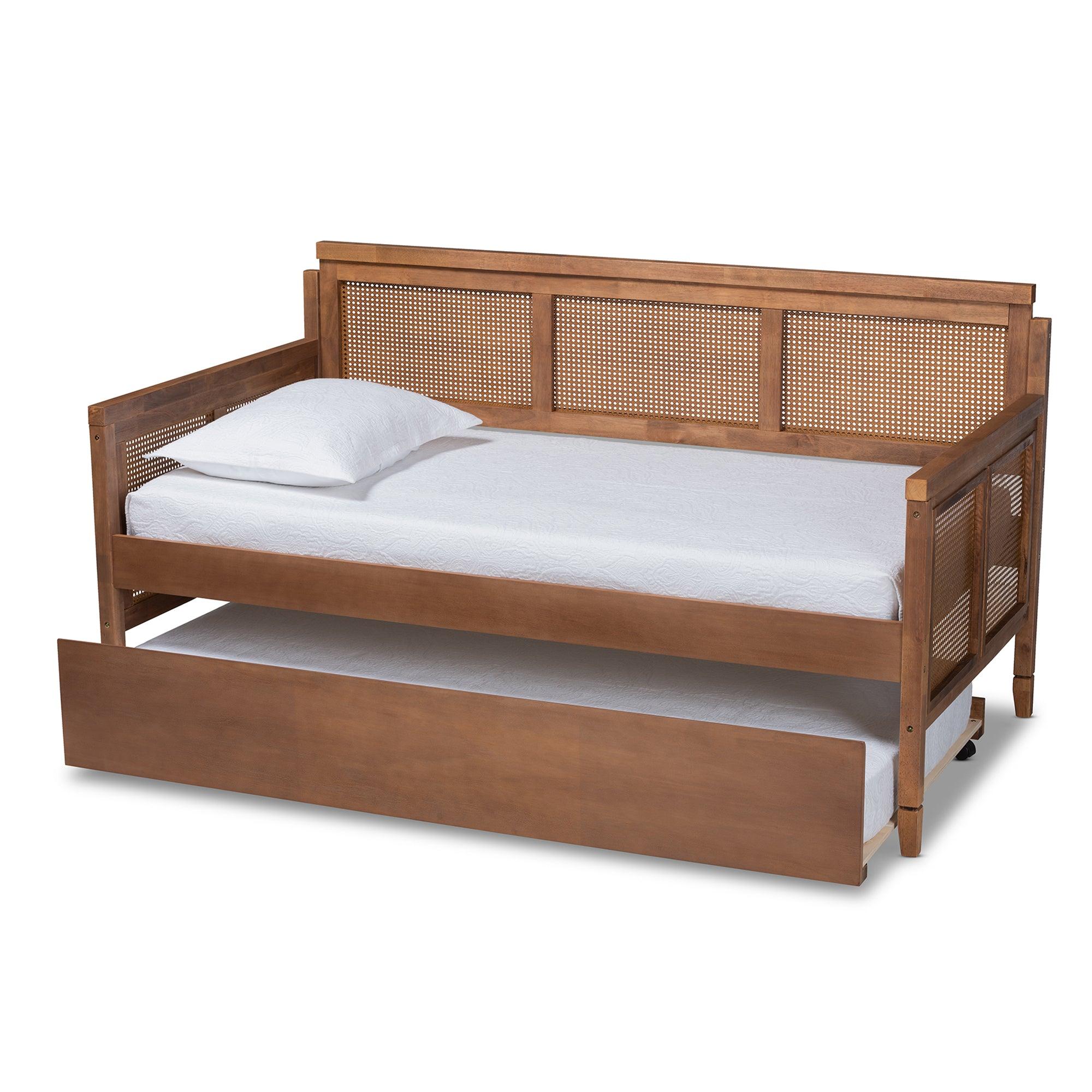 Toveli Vintage French Inspired Ash Wanut Finished Wood and Synthetic Rattan Daybed