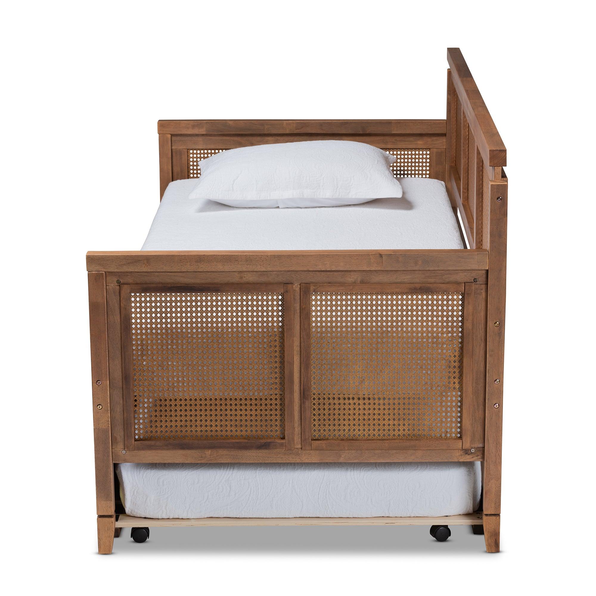 Toveli Vintage French Inspired Ash Wanut Finished Wood and Synthetic Rattan Daybed