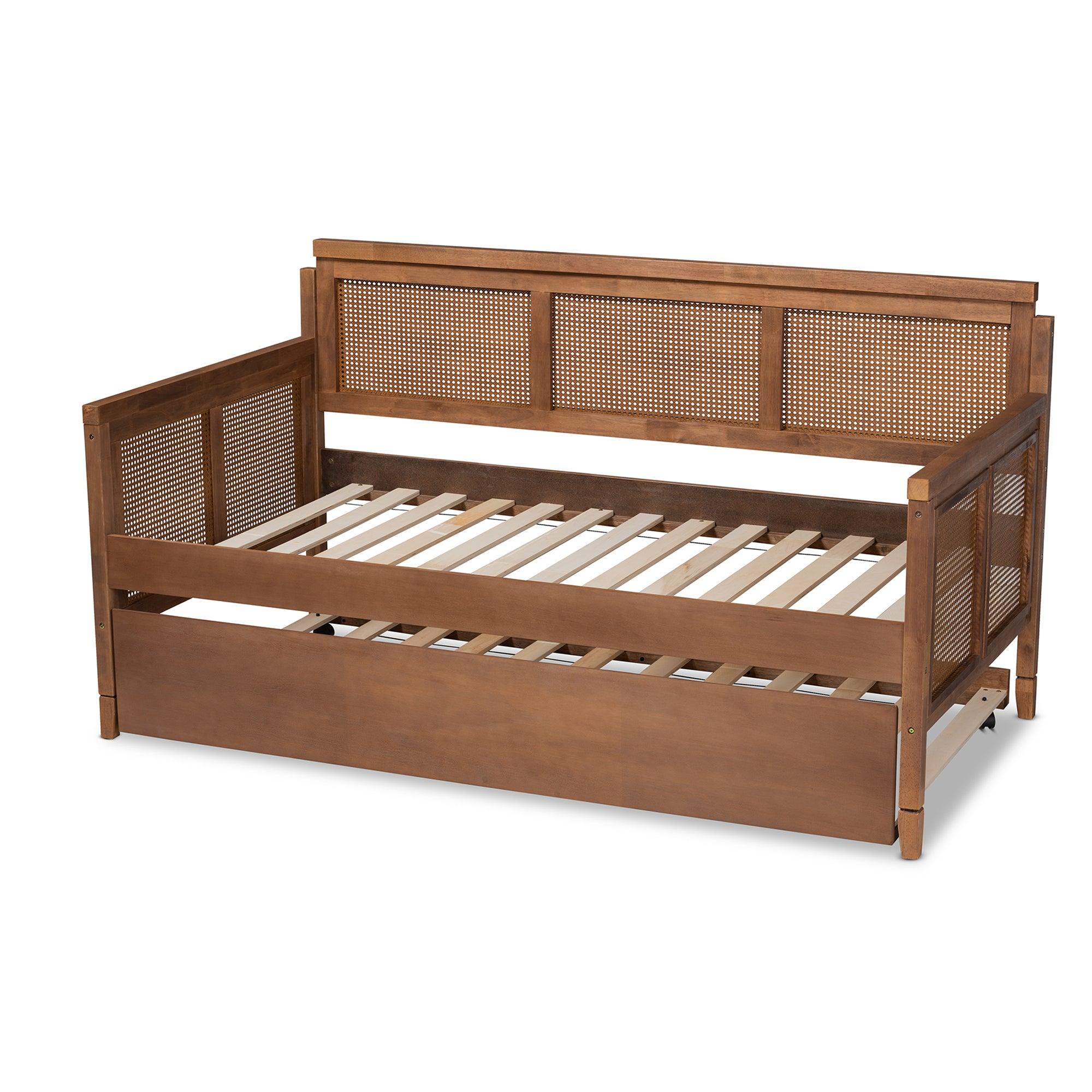 Toveli Vintage French Inspired Ash Wanut Finished Wood and Synthetic Rattan Daybed