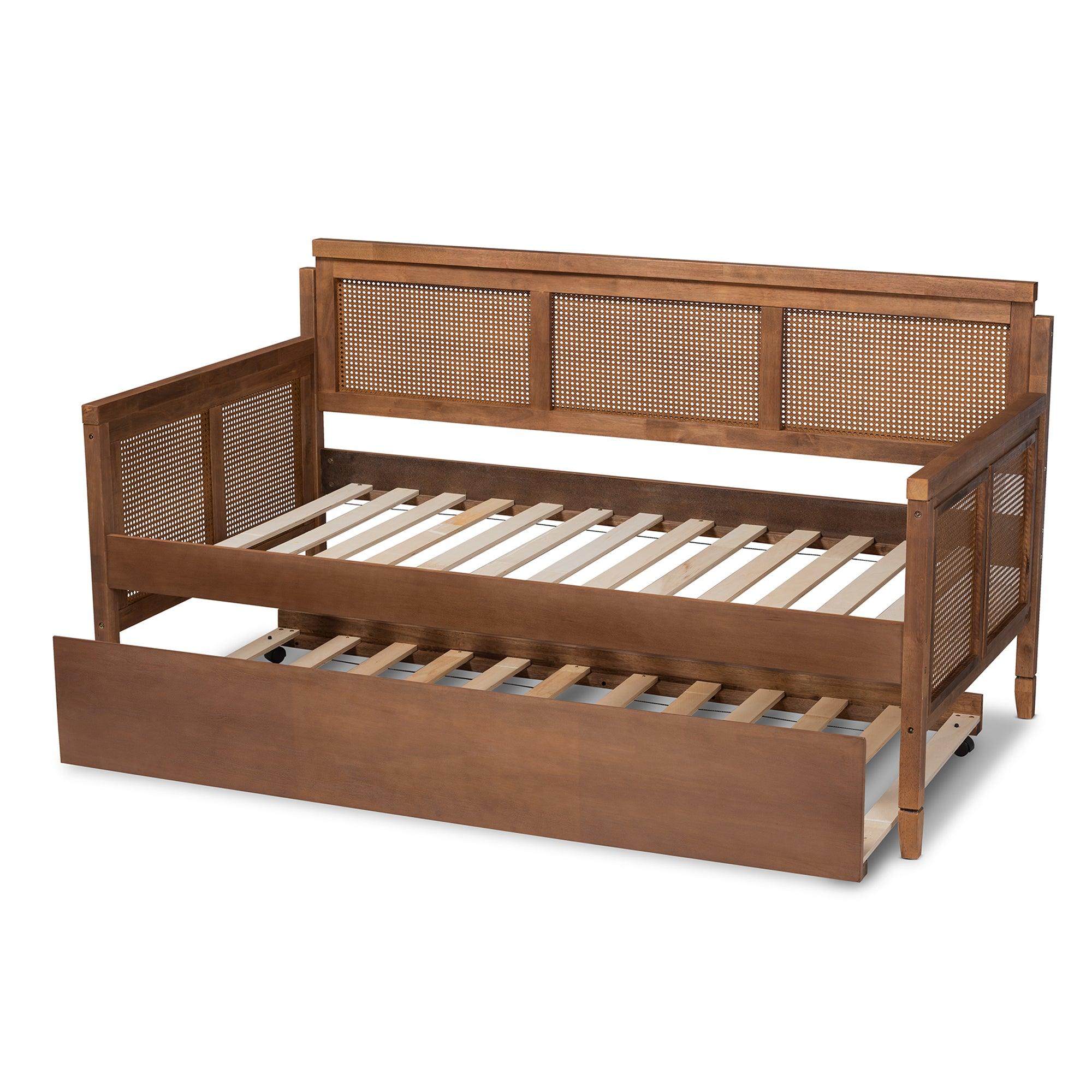 Toveli Vintage French Inspired Ash Wanut Finished Wood and Synthetic Rattan Daybed