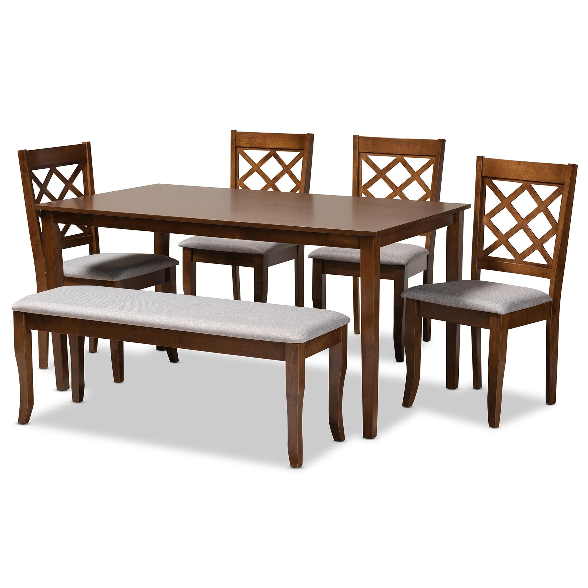 Andor Modern and Contemporary Fabric Upholstered and Finished Wood 6-Piece Dining Set