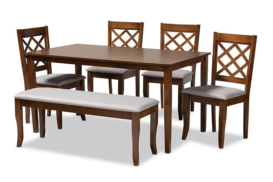Andor Modern and Contemporary Fabric Upholstered and Finished Wood 6-Piece Dining Set