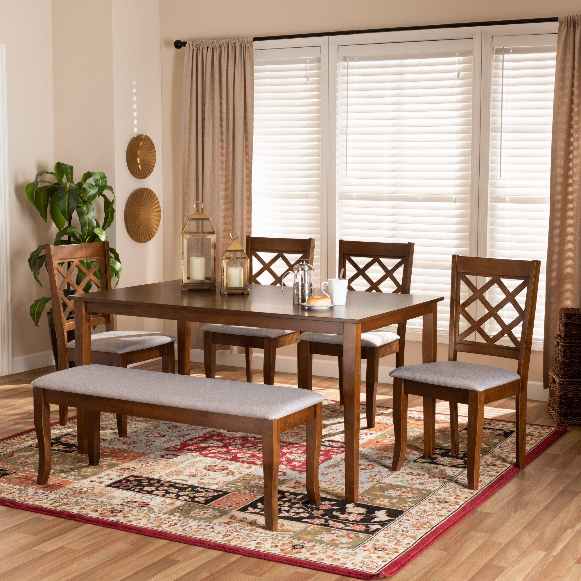 Andor Modern and Contemporary Fabric Upholstered and Finished Wood 6-Piece Dining Set