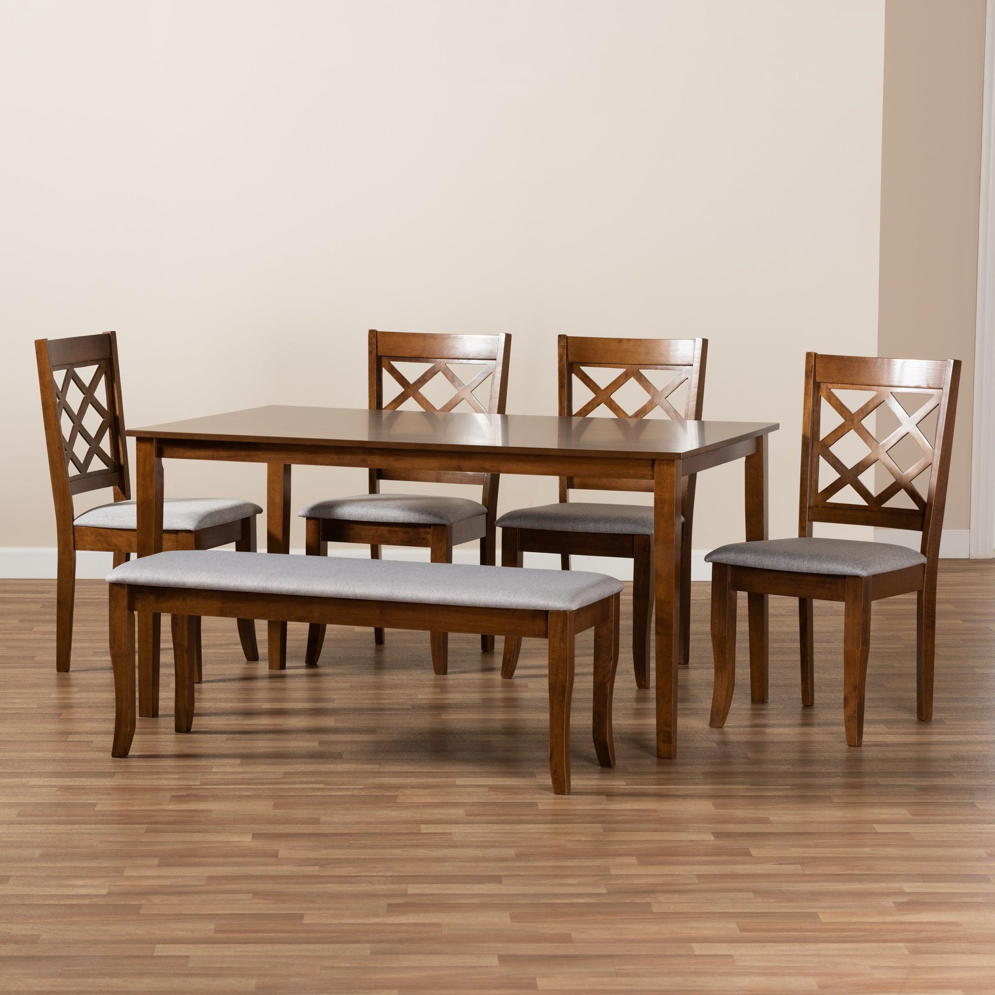 Andor Modern and Contemporary Fabric Upholstered and Finished Wood 6-Piece Dining Set