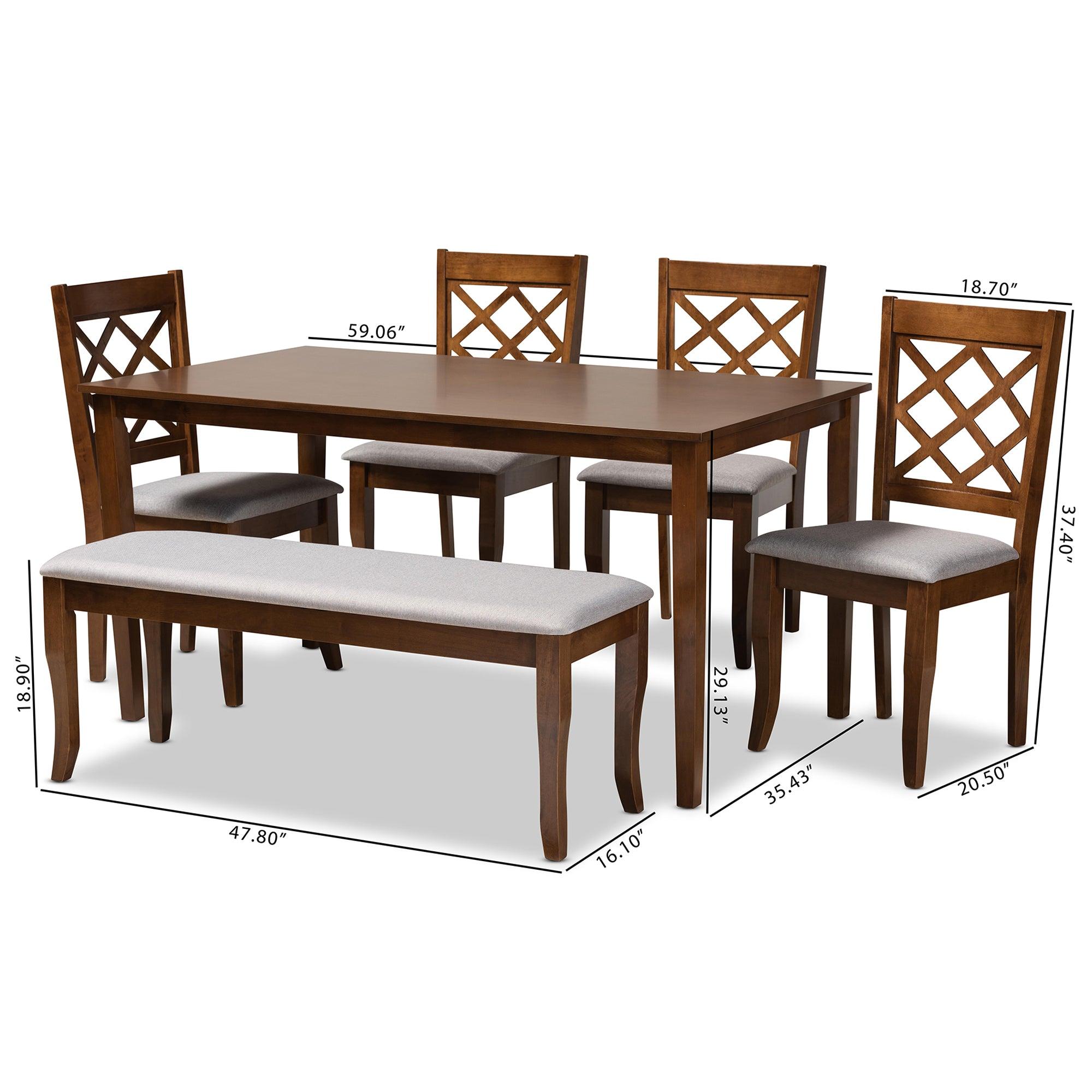 Andor Modern and Contemporary Fabric Upholstered and Finished Wood 6-Piece Dining Set
