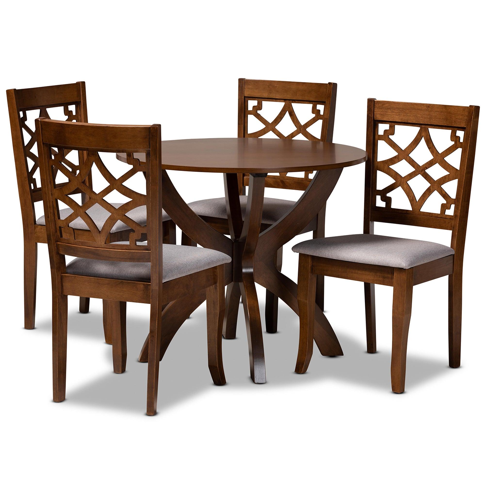 Sandra Modern and Contemporary Fabric Upholstered and Finished Wood 5-Piece Dining Set