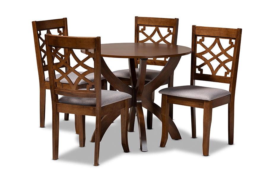 Sandra Modern and Contemporary Fabric Upholstered and Finished Wood 5-Piece Dining Set