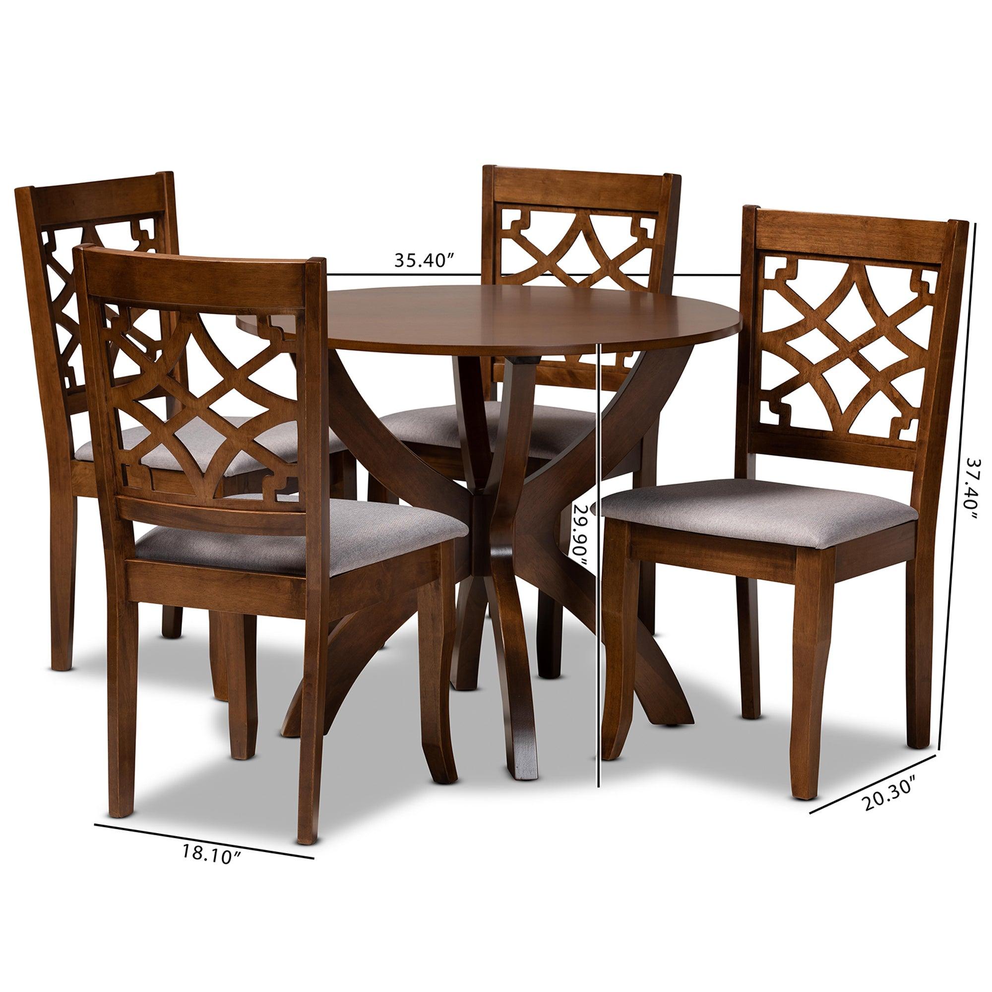 Sandra Modern and Contemporary Fabric Upholstered and Finished Wood 5-Piece Dining Set