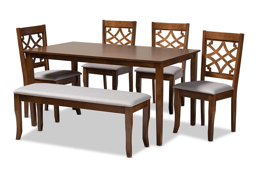 Dori Modern and Contemporary Fabric Upholstered and Finished Wood 6-Piece Dining Set