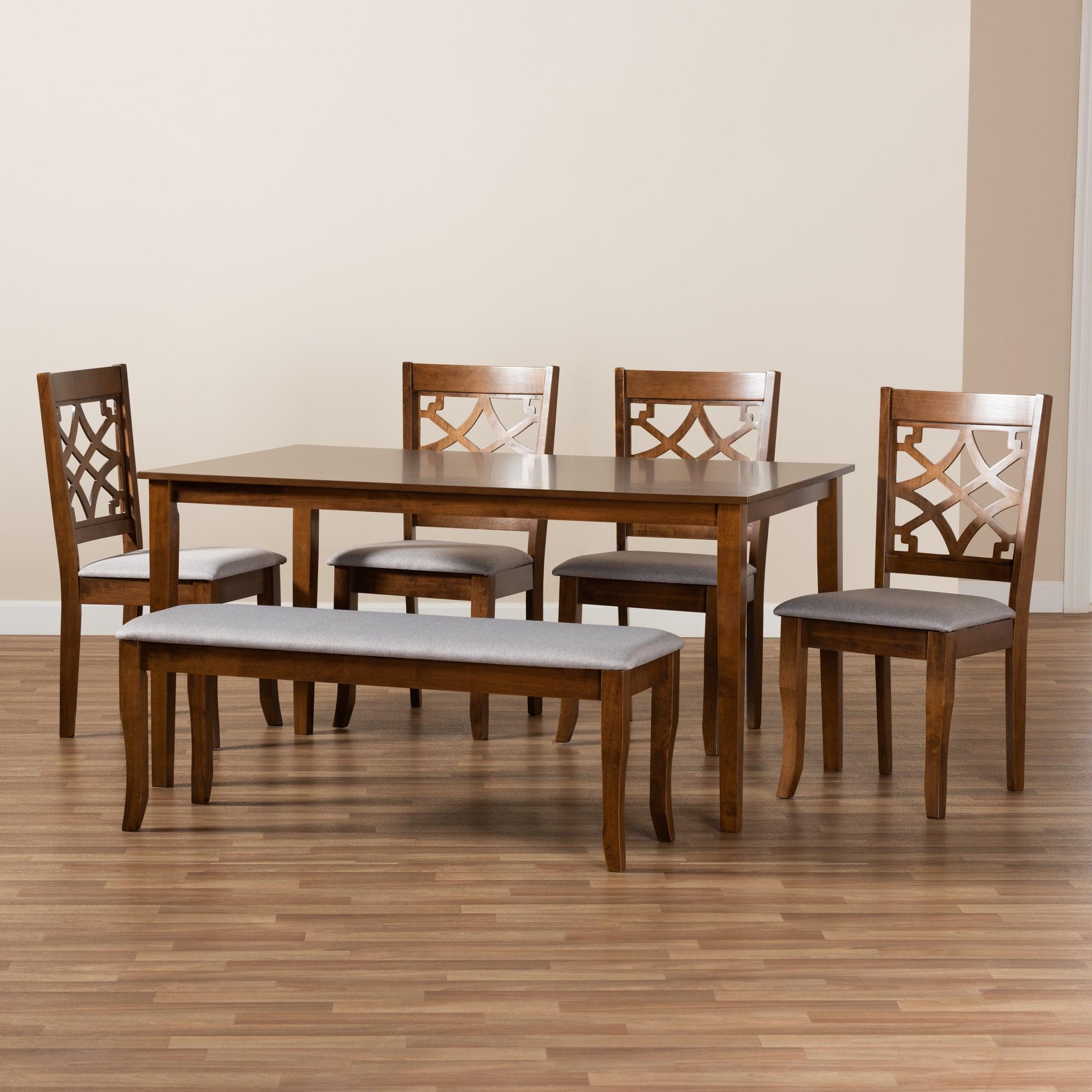 Dori Modern and Contemporary Fabric Upholstered and Finished Wood 6-Piece Dining Set