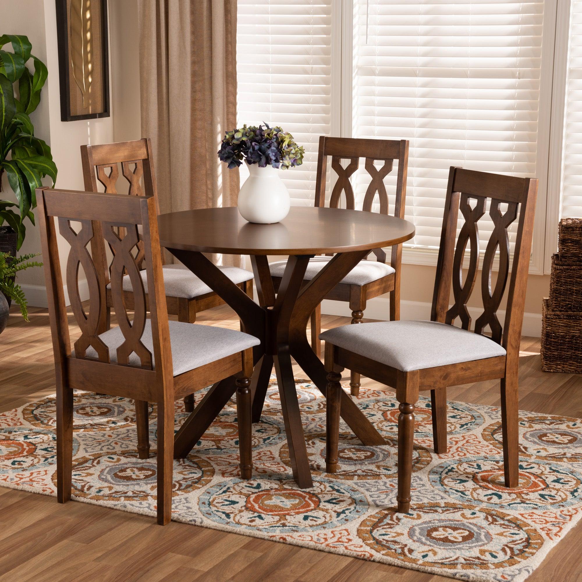 Callie Modern and Contemporary Fabric Upholstered and Finished Wood 5-Piece Dining Set