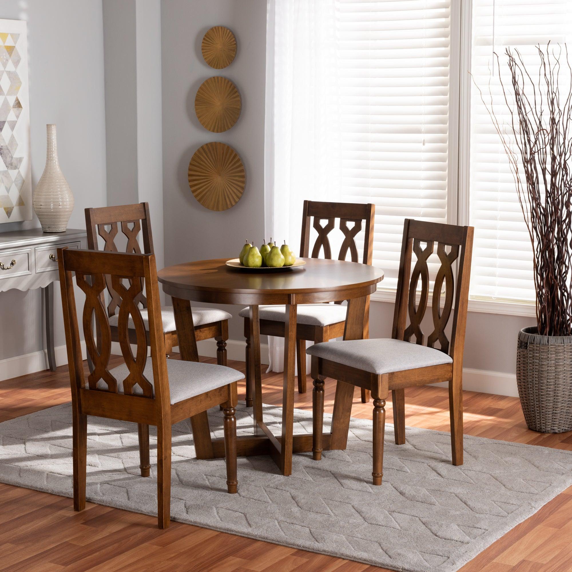 Julie Modern and Contemporary Fabric Upholstered and Finished Wood 5-Piece Dining Set