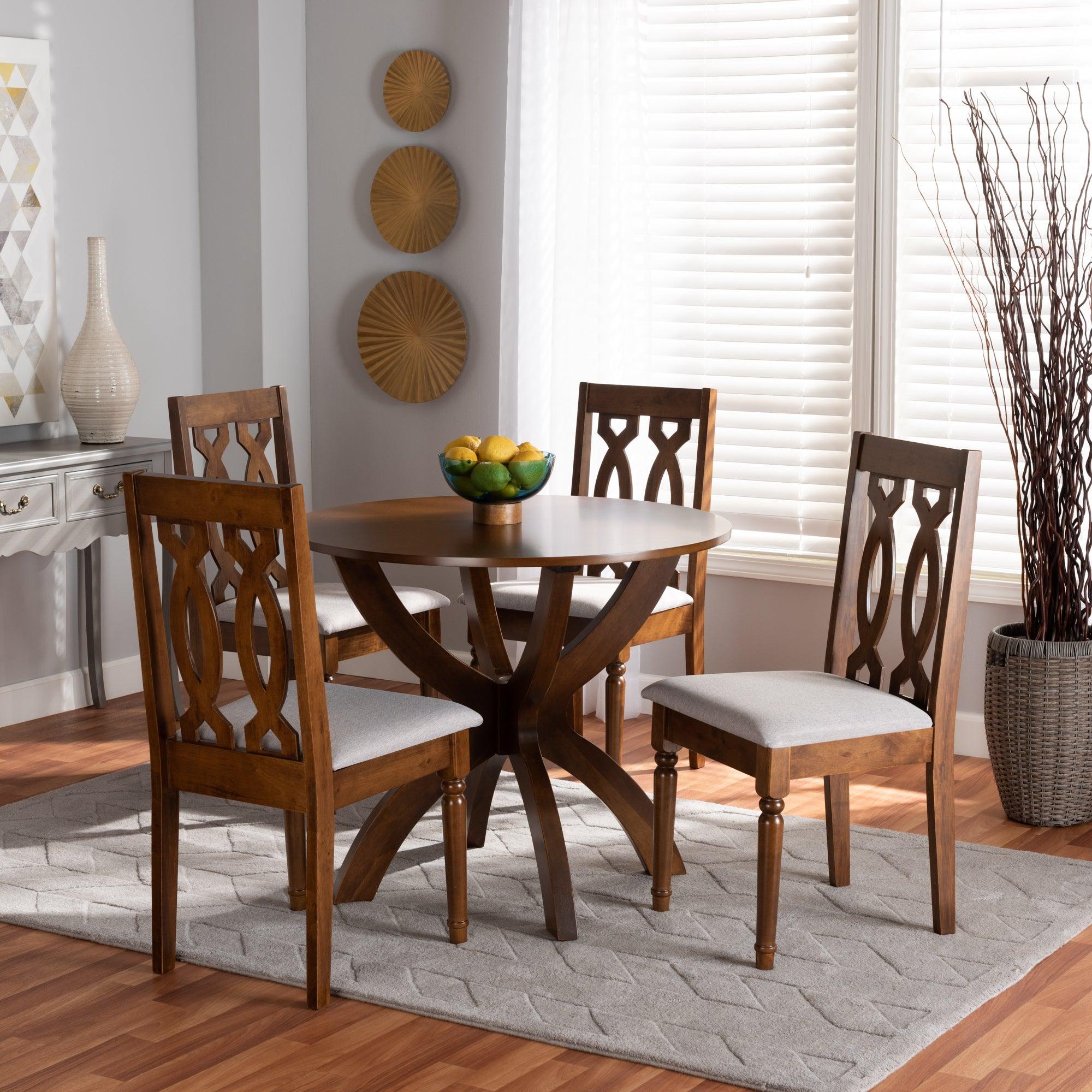 Mona Modern and Contemporary Fabric Upholstered and Finished Wood 5-Piece Dining Set