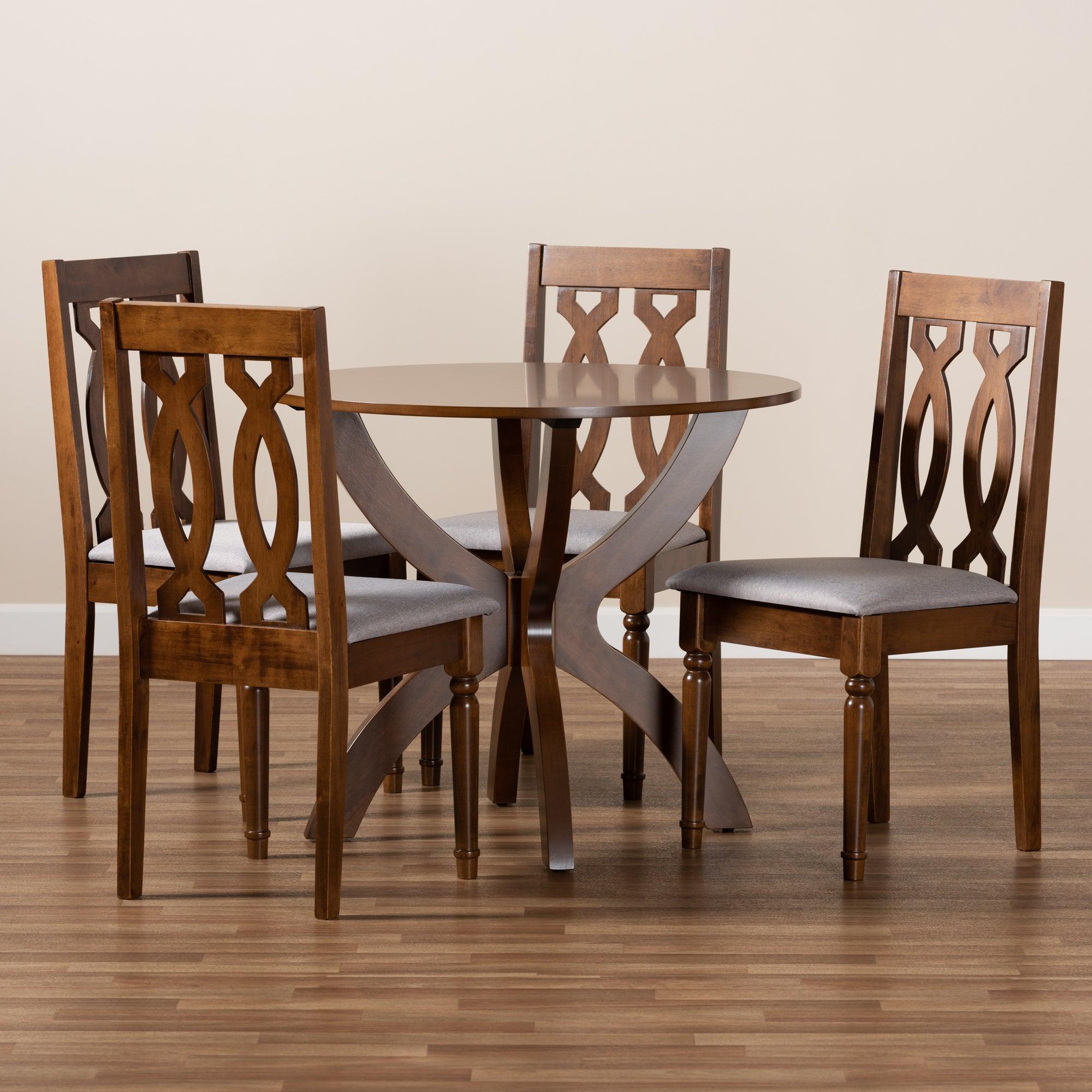 Mona Modern and Contemporary Fabric Upholstered and Finished Wood 5-Piece Dining Set