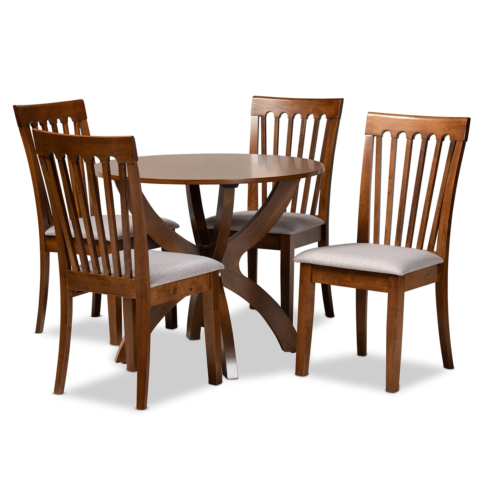 Bailey Modern and Contemporary Fabric Upholstered and Finished Wood 5-Piece Dining Set