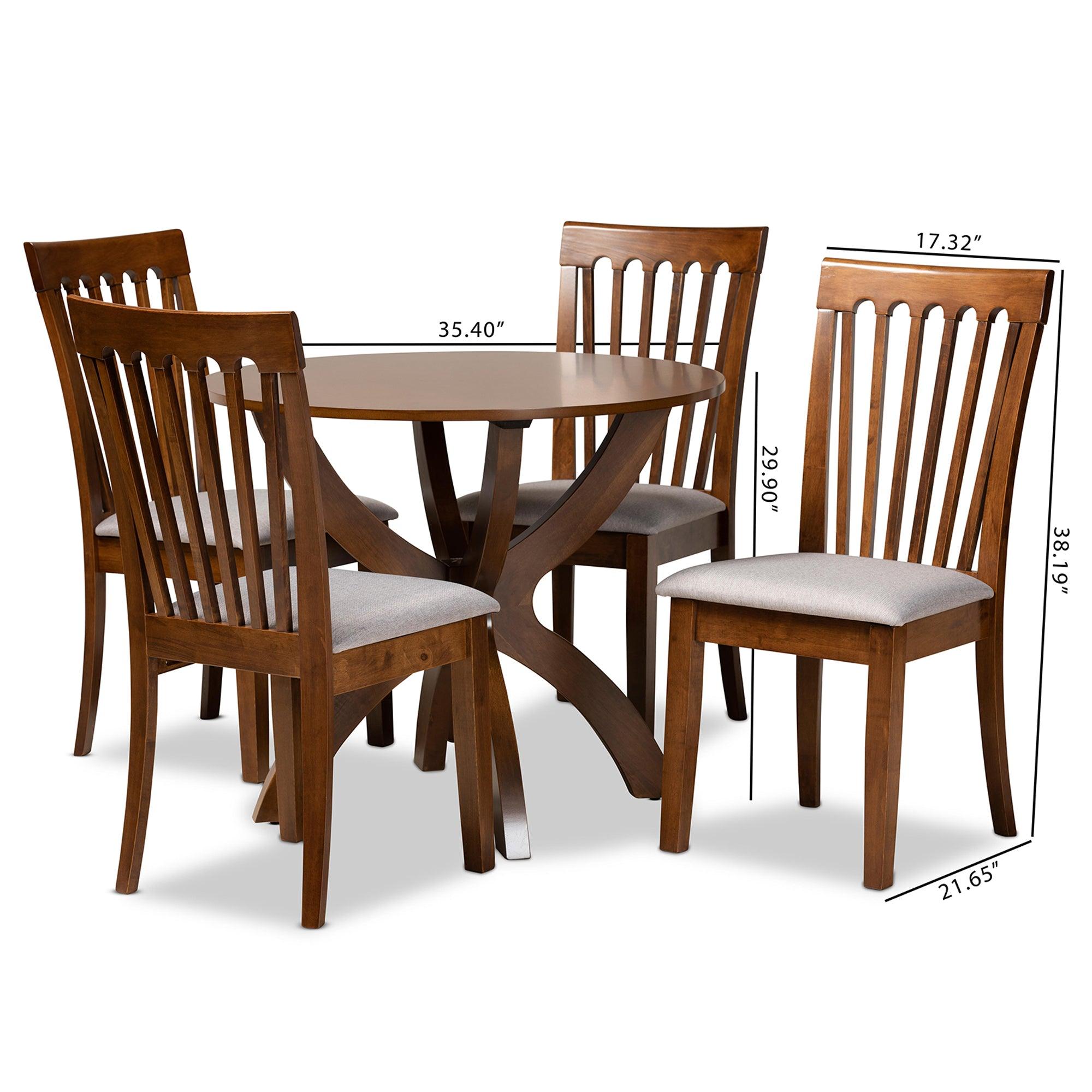 Bailey Modern and Contemporary Fabric Upholstered and Finished Wood 5-Piece Dining Set
