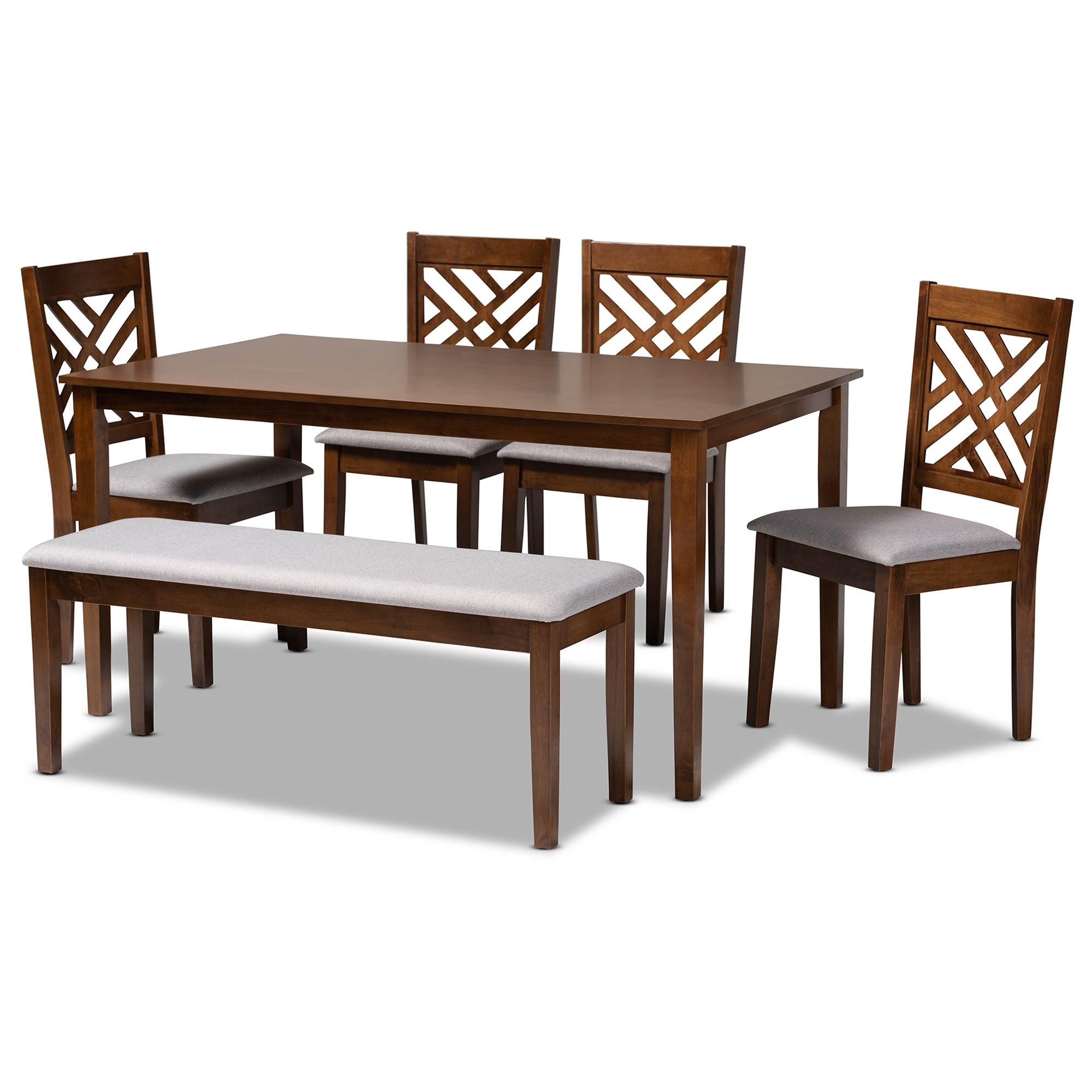 Gustavo Modern and Contemporary Fabric Upholstered and Finished Wood 6-Piece Dining Set
