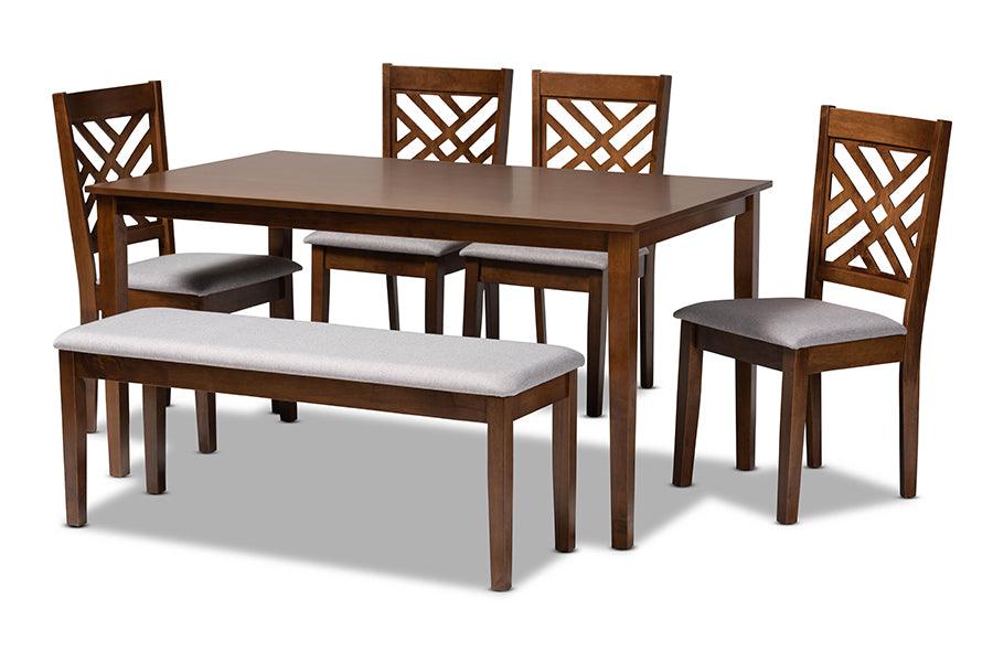 Gustavo Modern and Contemporary Fabric Upholstered and Finished Wood 6-Piece Dining Set
