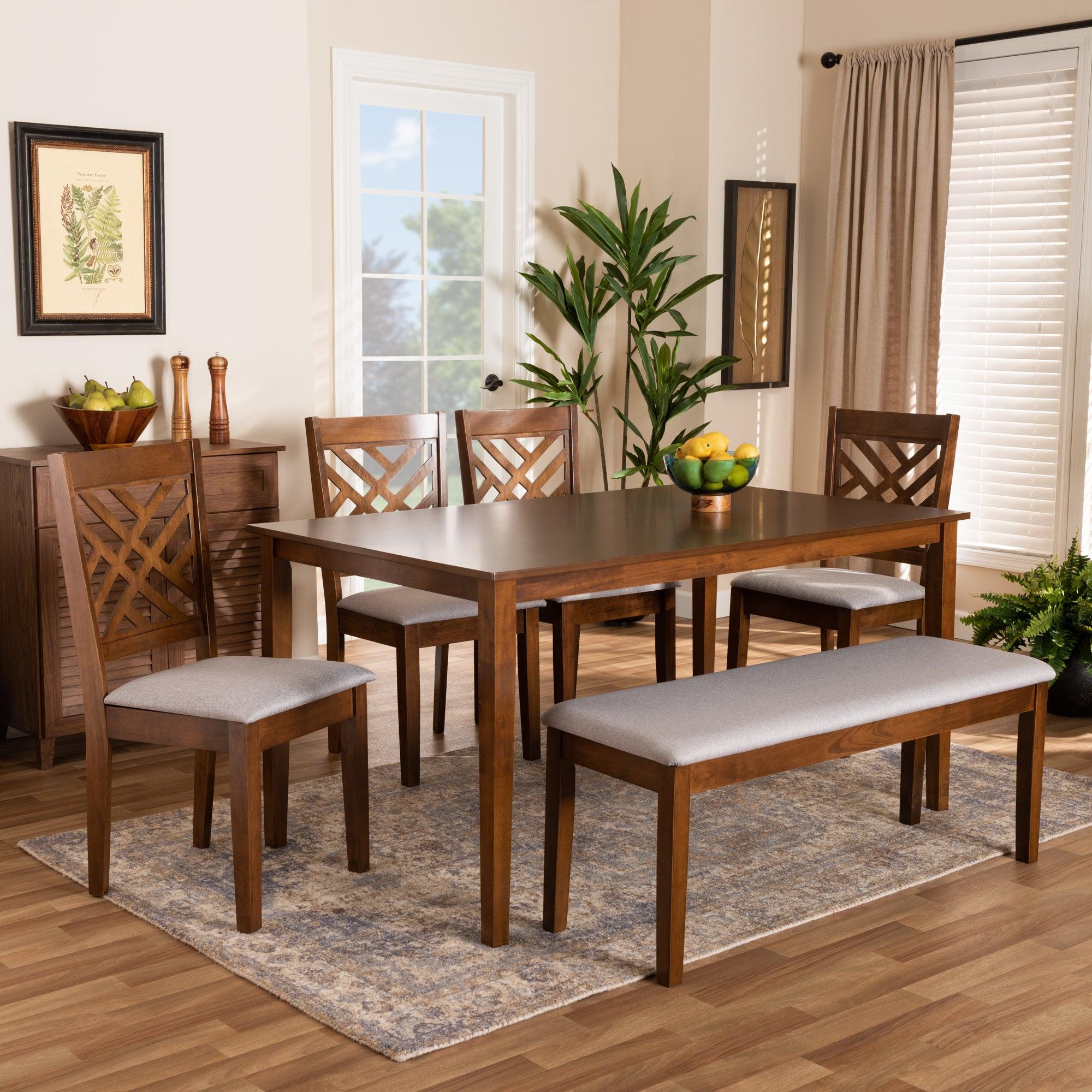 Gustavo Modern and Contemporary Fabric Upholstered and Finished Wood 6-Piece Dining Set