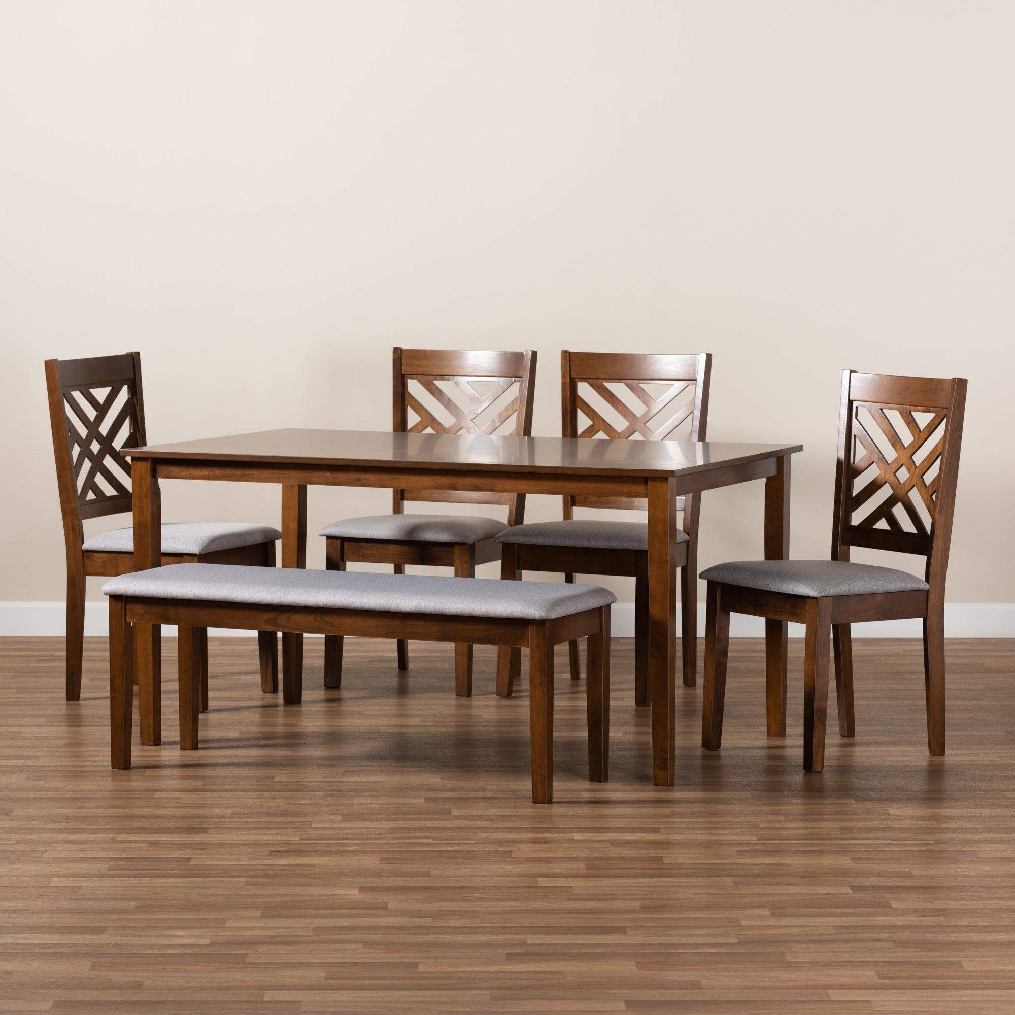 Gustavo Modern and Contemporary Fabric Upholstered and Finished Wood 6-Piece Dining Set