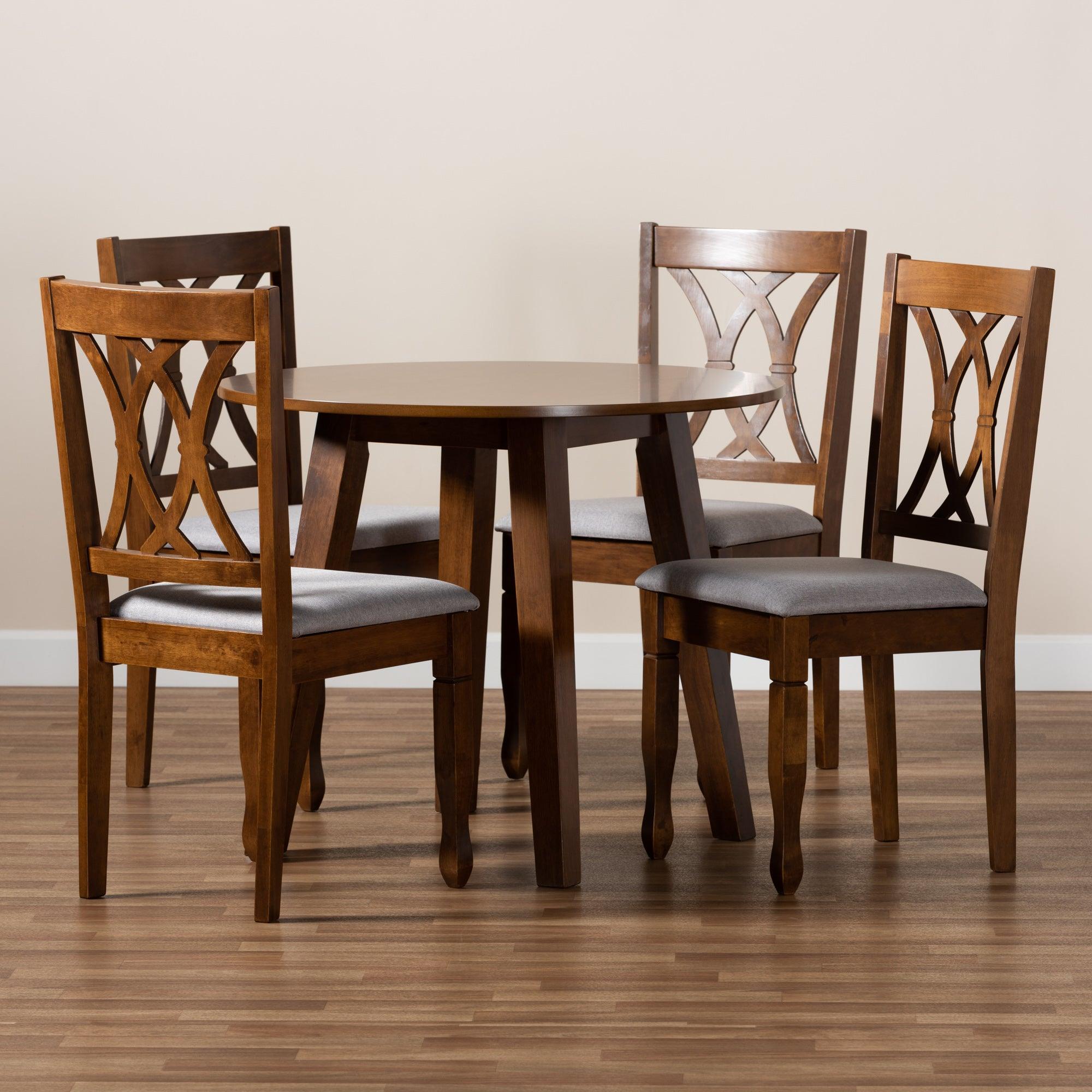 Leon Modern and Contemporary Fabric Upholstered and Finished Wood 5-Piece Dining Set