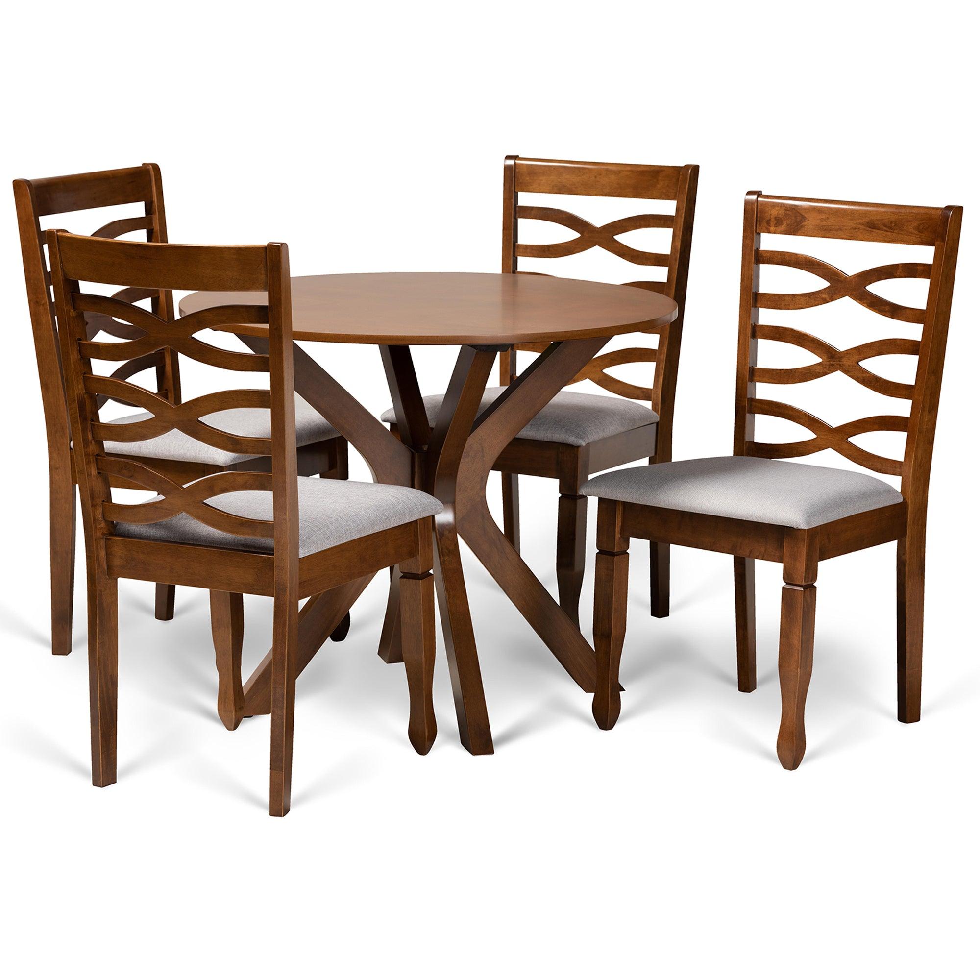Mila Modern and Contemporary Fabric Upholstered and Finished Wood 5-Piece Dining Set