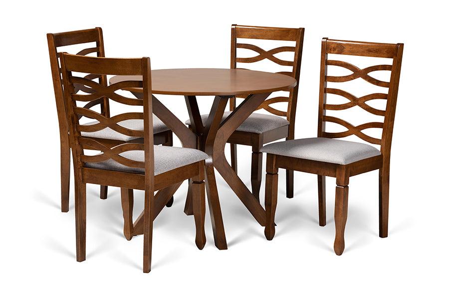 Mila Modern and Contemporary Fabric Upholstered and Finished Wood 5-Piece Dining Set