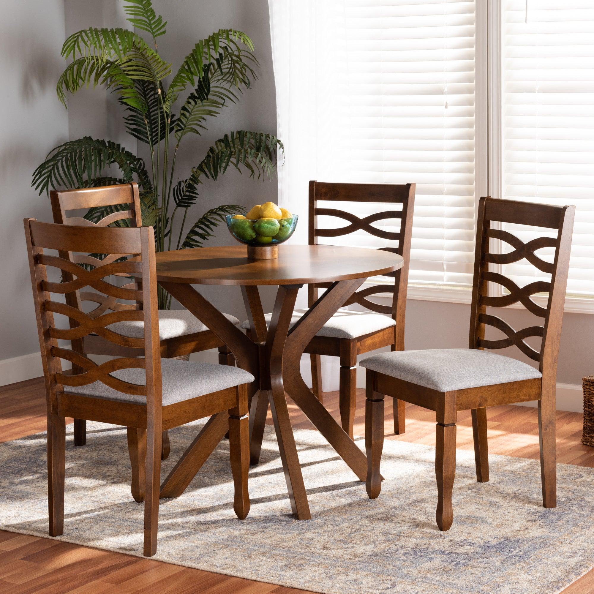 Mila Modern and Contemporary Fabric Upholstered and Finished Wood 5-Piece Dining Set