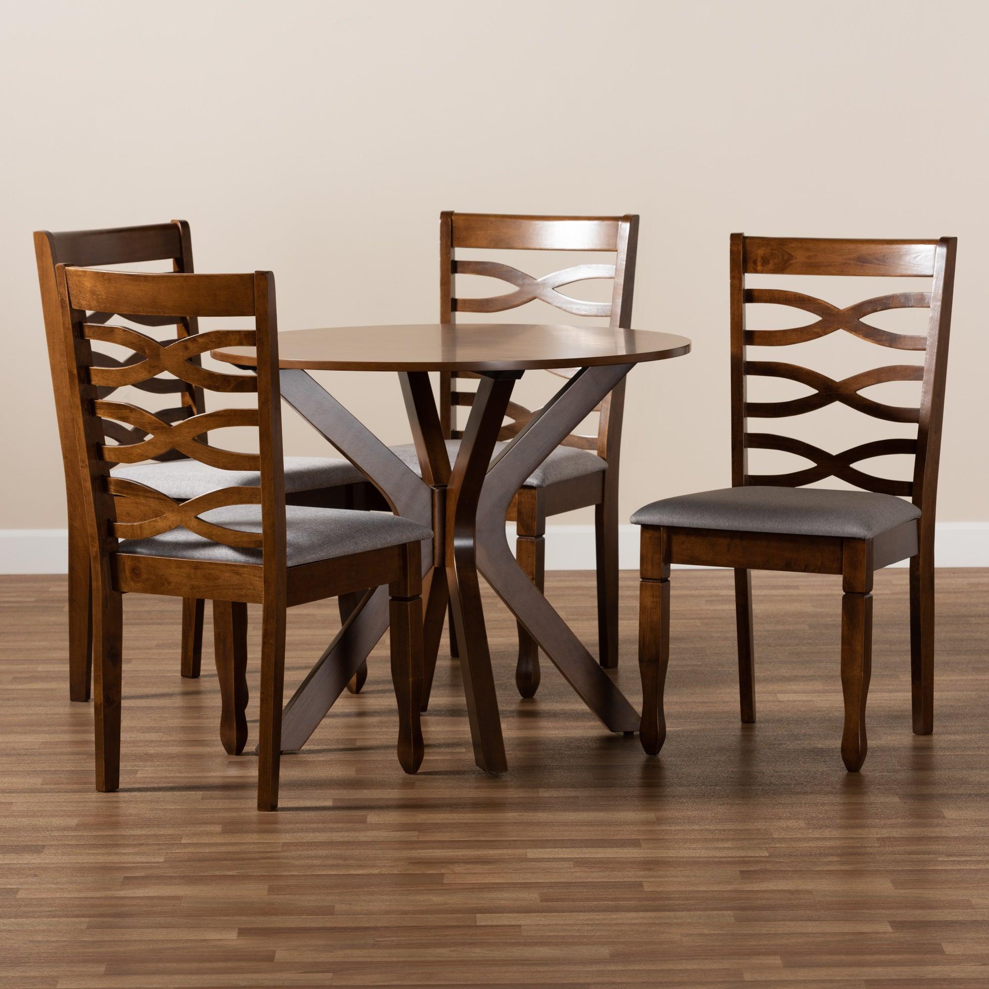Mila Modern and Contemporary Fabric Upholstered and Finished Wood 5-Piece Dining Set