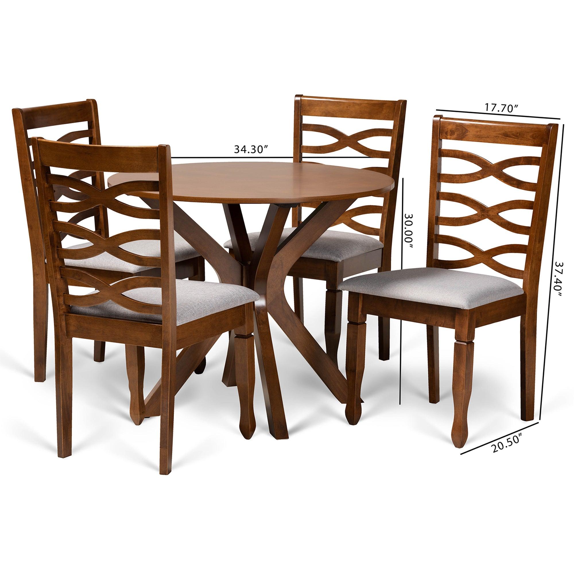 Mila Modern and Contemporary Fabric Upholstered and Finished Wood 5-Piece Dining Set
