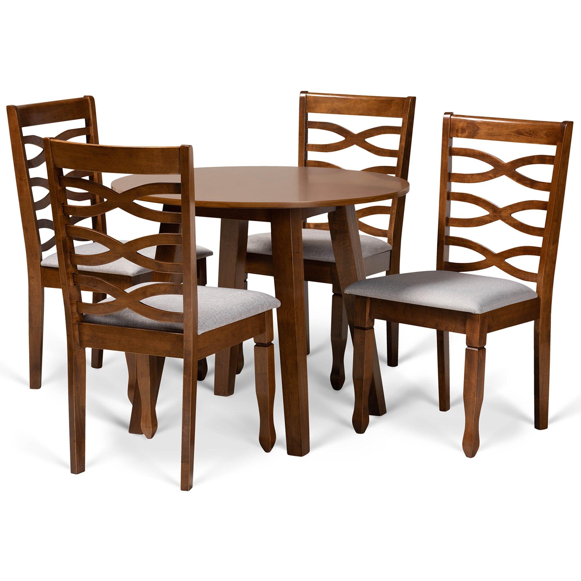 Darina Modern and Contemporary Fabric Upholstered and Finished Wood 5-Piece Dining Set