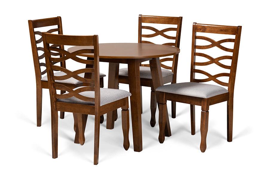 Darina Modern and Contemporary Fabric Upholstered and Finished Wood 5-Piece Dining Set